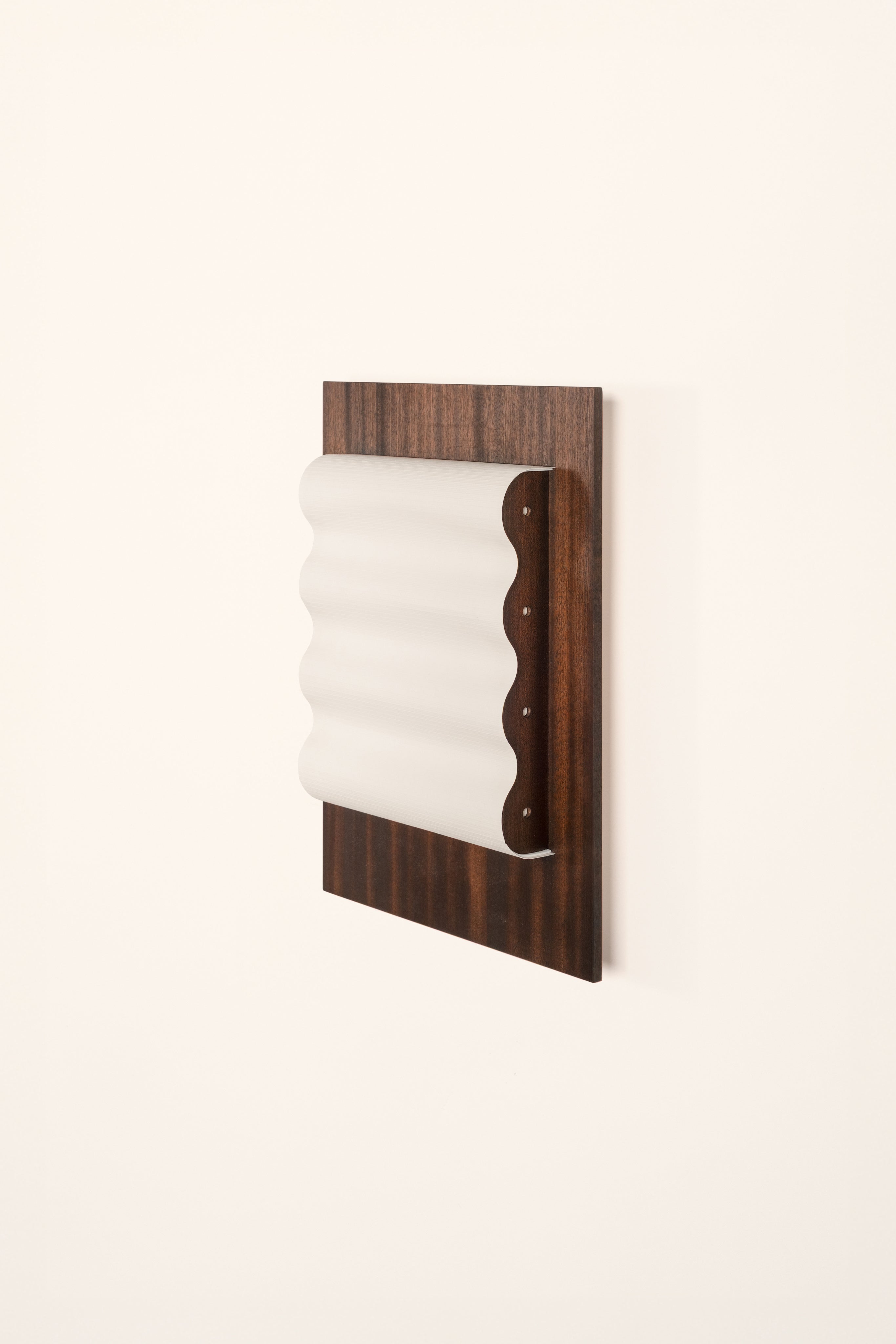 Frame" Wood M — side view of wood wall lamp against white background