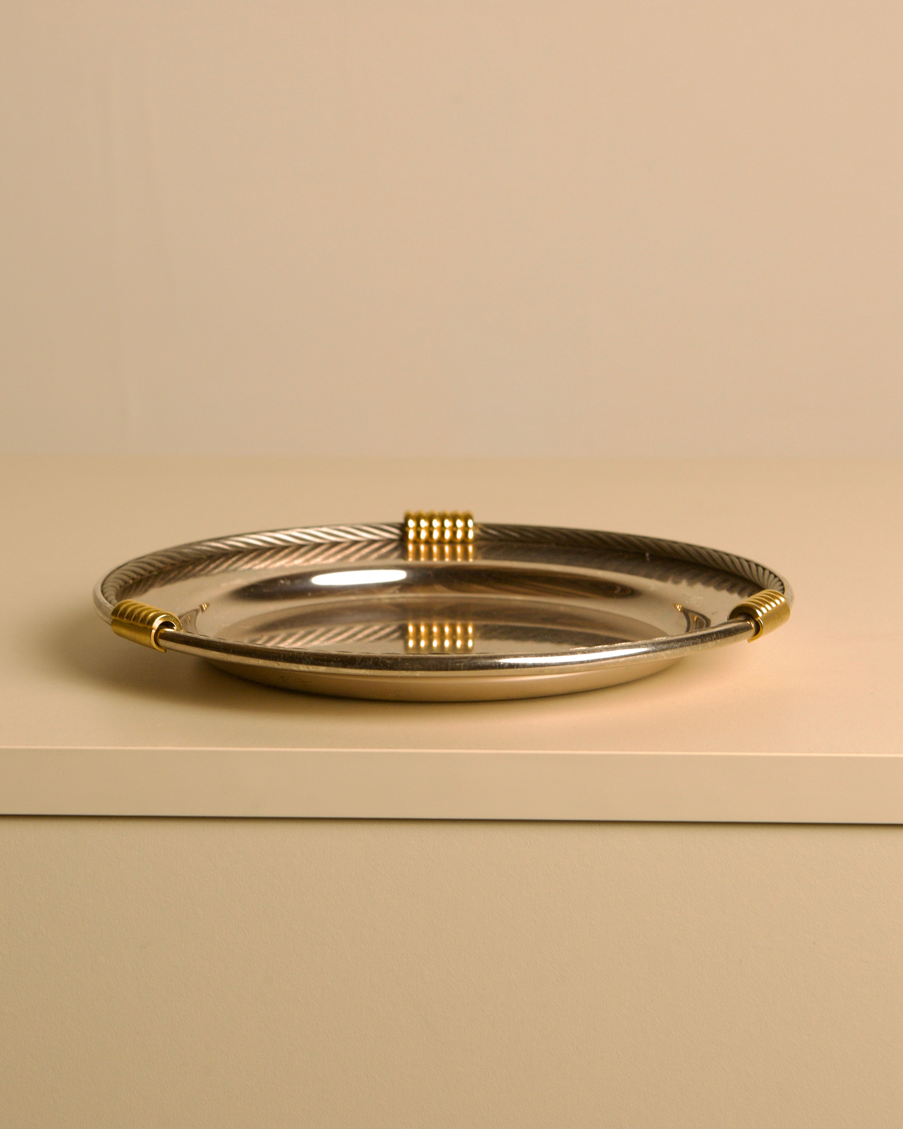 Silver-plated and Brass Vide-poche by Fred, 1970s — side view highlighting brass accents