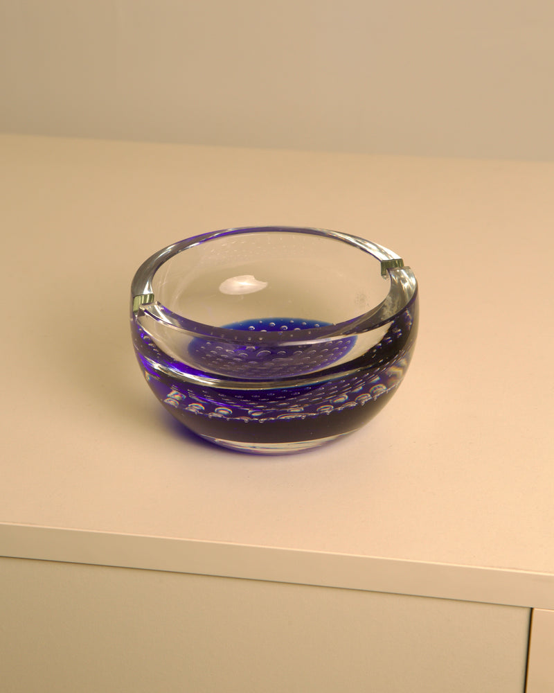 Italian Murano glass ashtray with purple bubbles, 1980s vintage