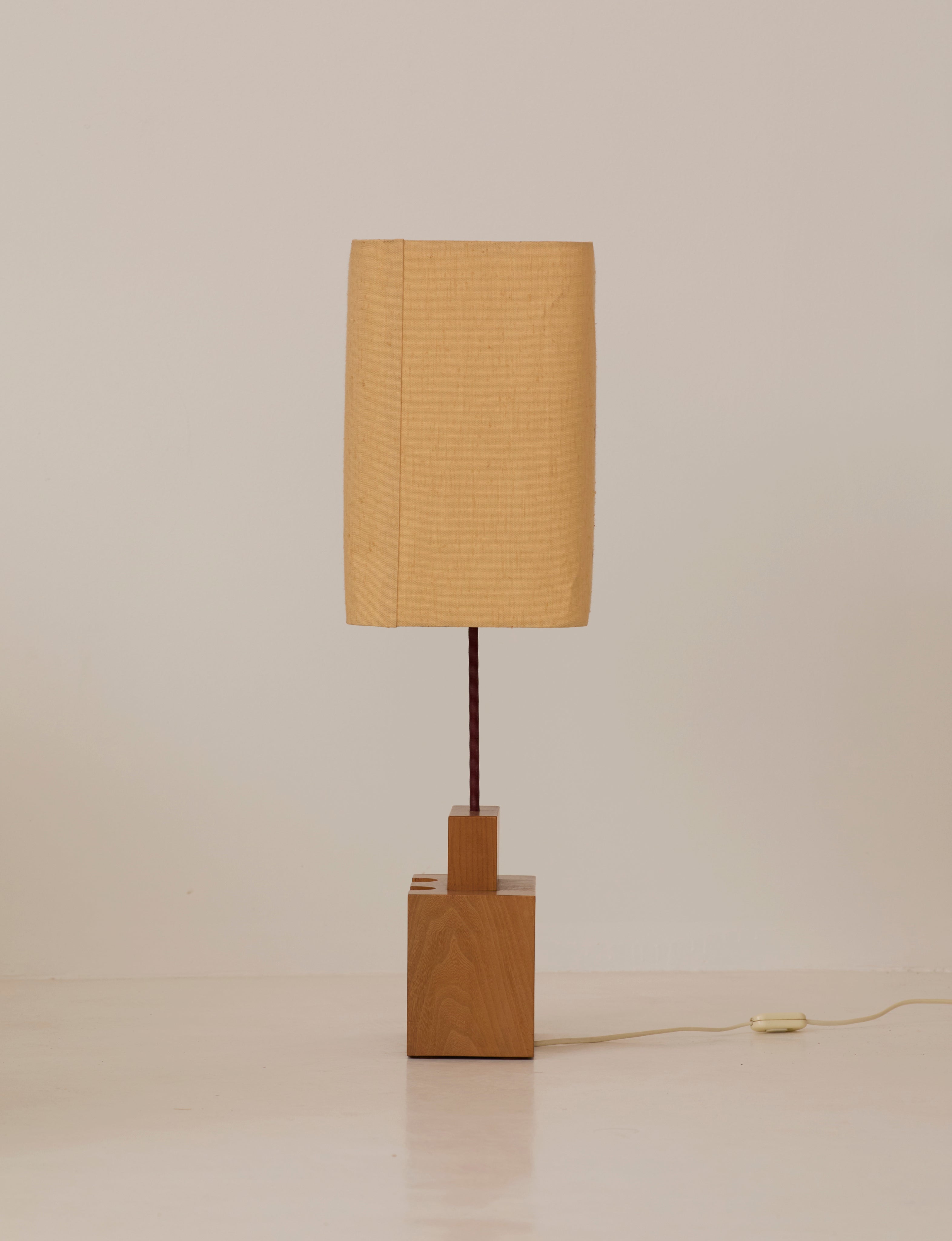 Maison Regain Table Lamp in Solid Elm. Vintage, Circa 1980. — lifestyle setting