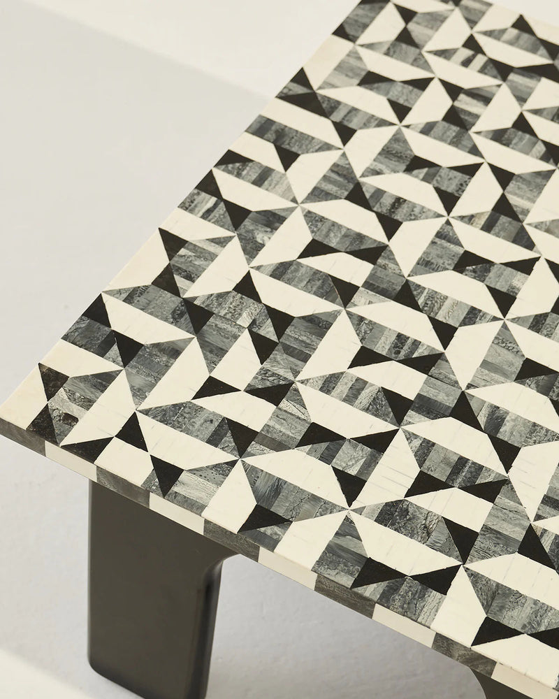 Leo Coffee Table — close-up of geometric patterned marble surface