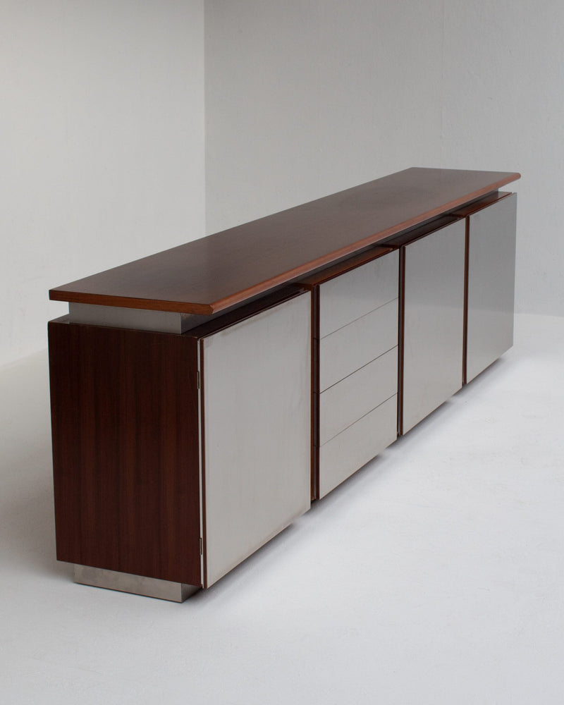 Brown Acerbis Cabinet with Chrome Doors by Malata Antwerp | The Oblist — wood and chrome materials