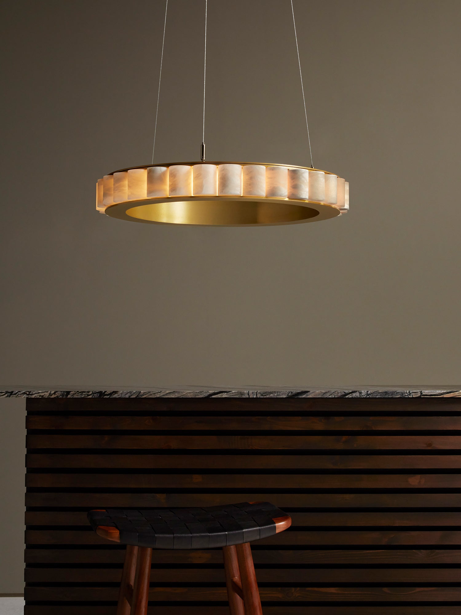 AVALON Chandelier Medium With Ceiling Rose — top view of brass and glass design