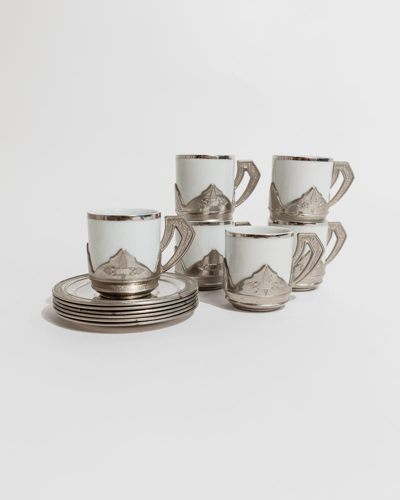 Italian vintage coffee set with silver trim and nautical motifs