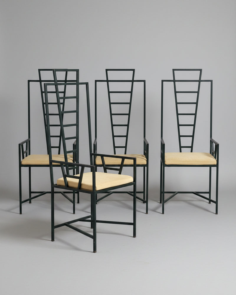 Postmodern Iron High Back chairs, Portugal, 1980s — close-up