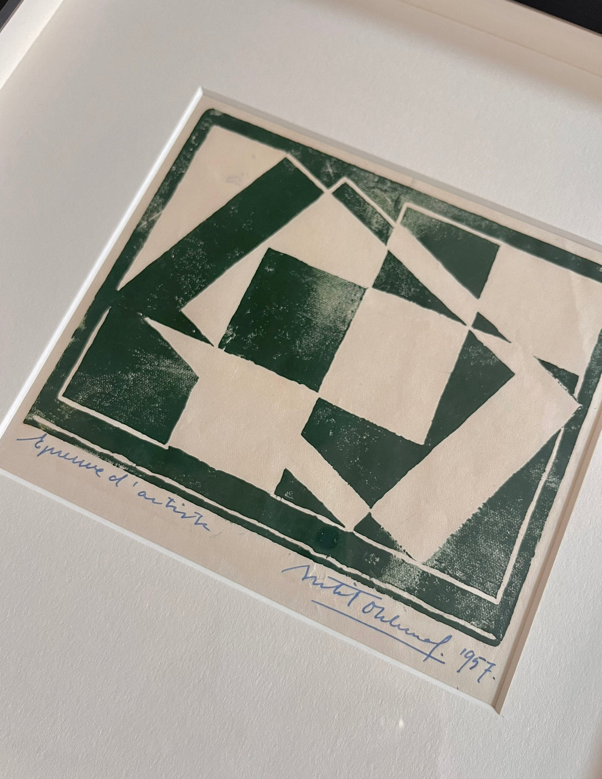 Midcentury Silkscreen Print in Dark Green by B. Ohlund — lifestyle setting
