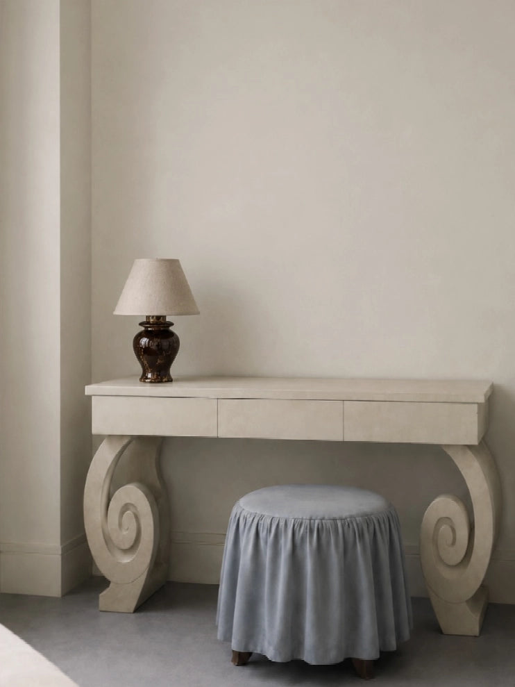 1950s French Vintage Ceramic Brown & Gold Table Lamp — side angle