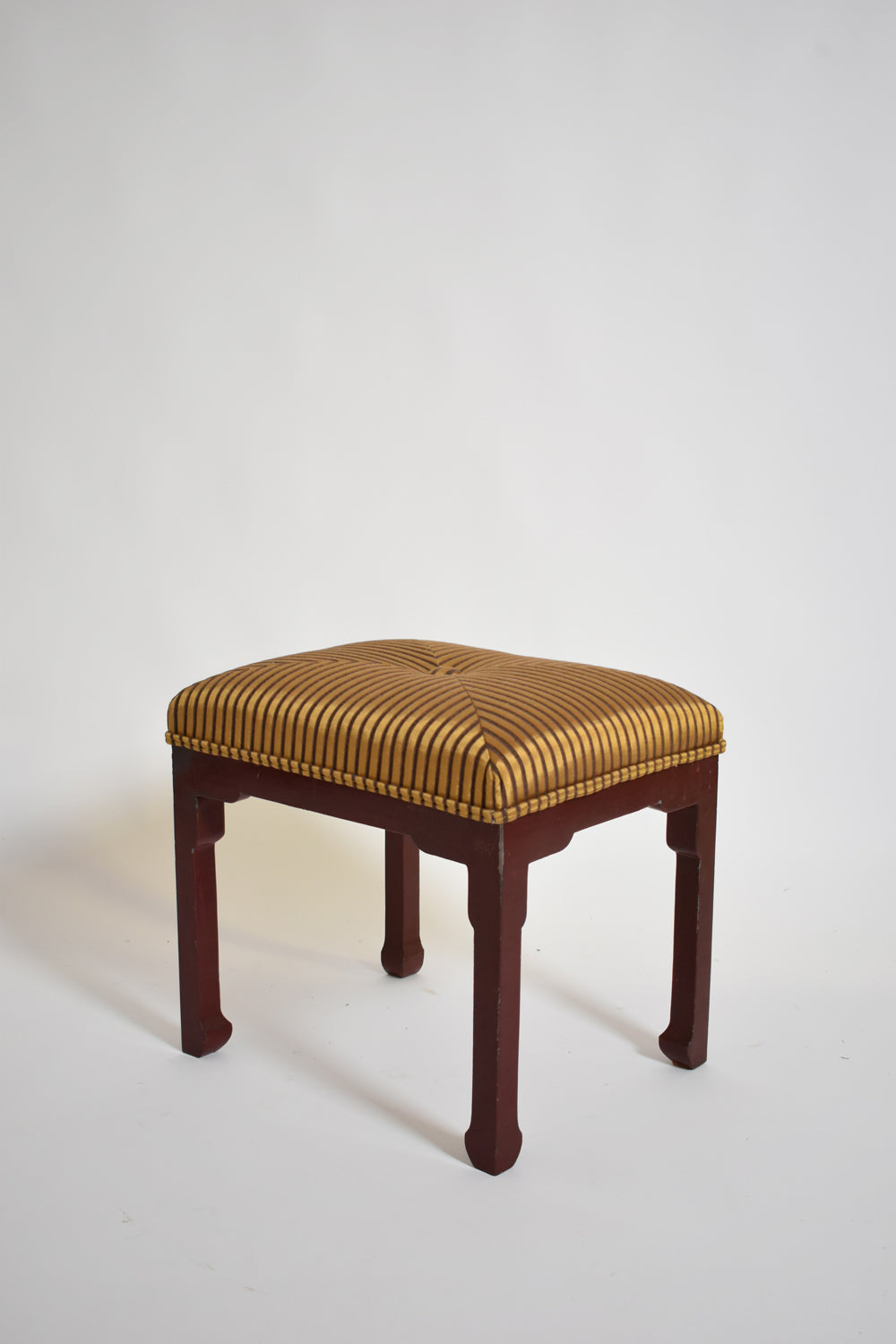 Chinese Style Stool — side angle showing striped fabric seat
