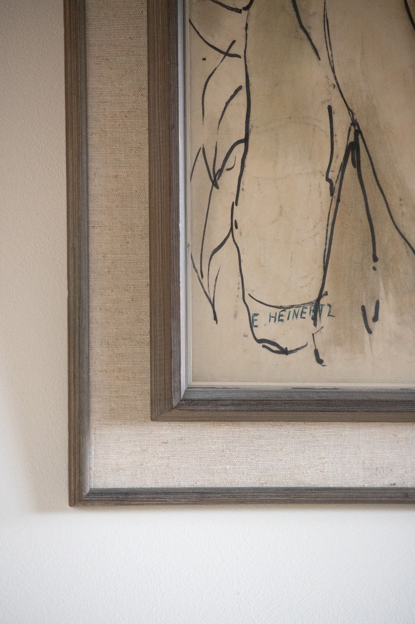 Mid-Century Ink On Paper by Erik Heinerttz — close-up of framed artwork on wall