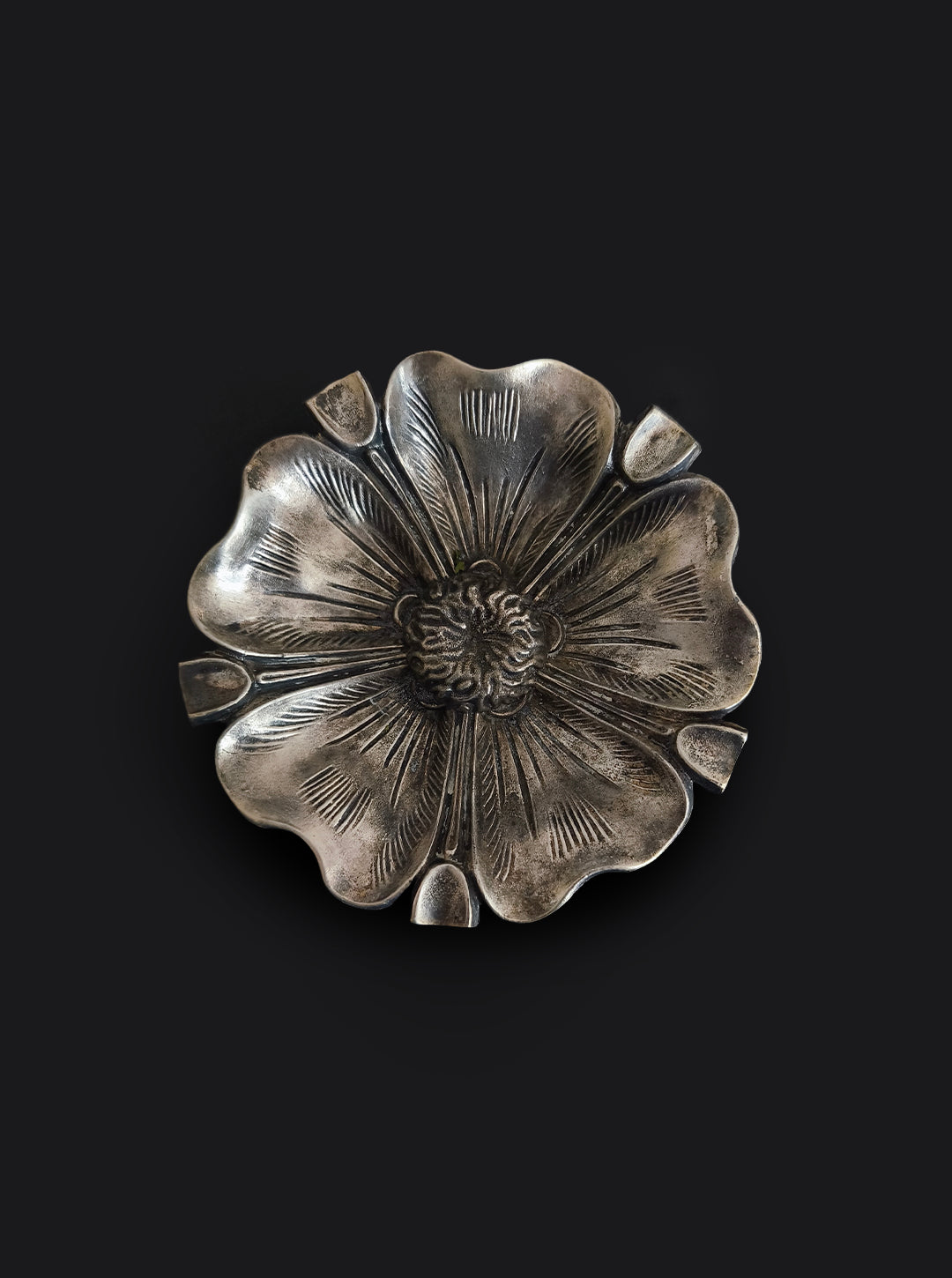 Pewter Floral Ashtray — side angle