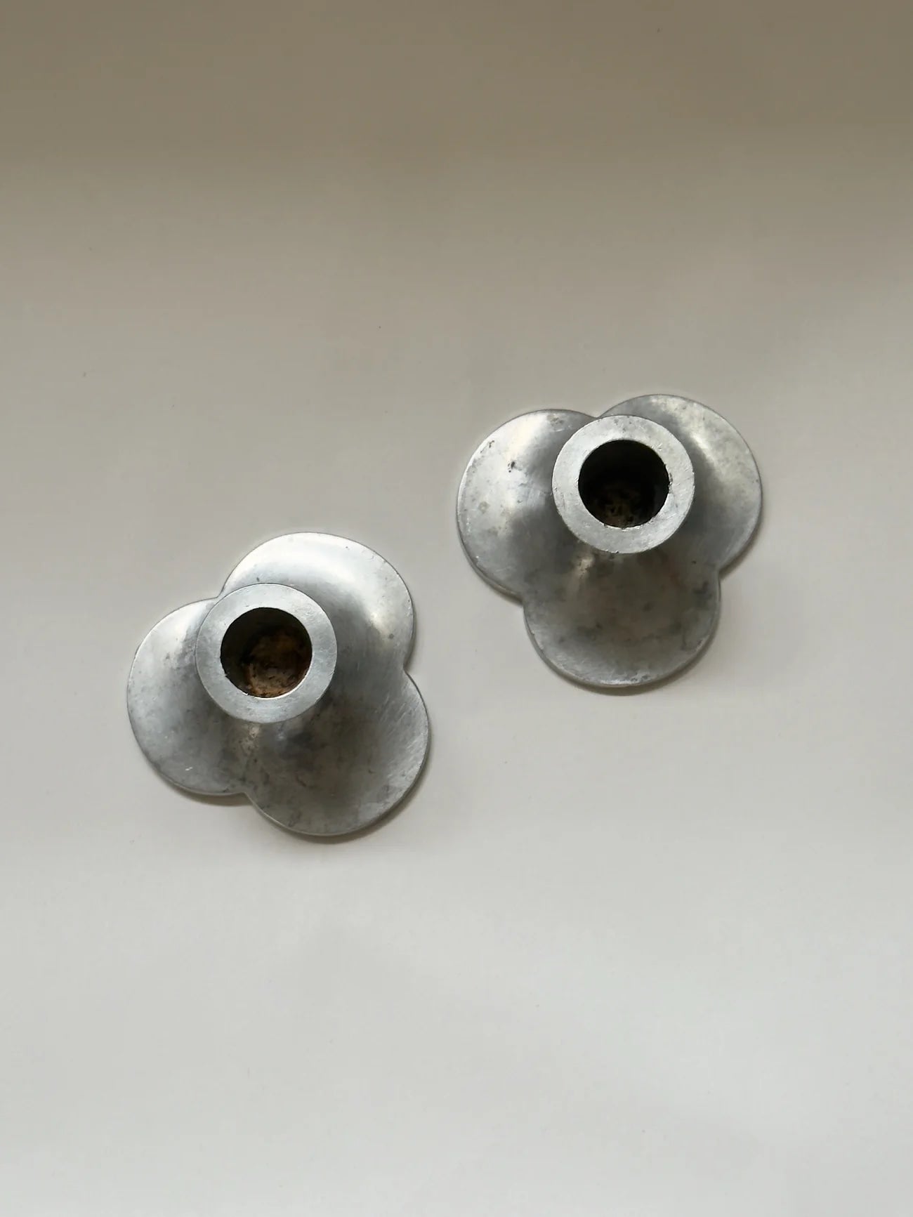 Pair of Pewter Candlesticks by Just Andersen — top view showing textured surfaces