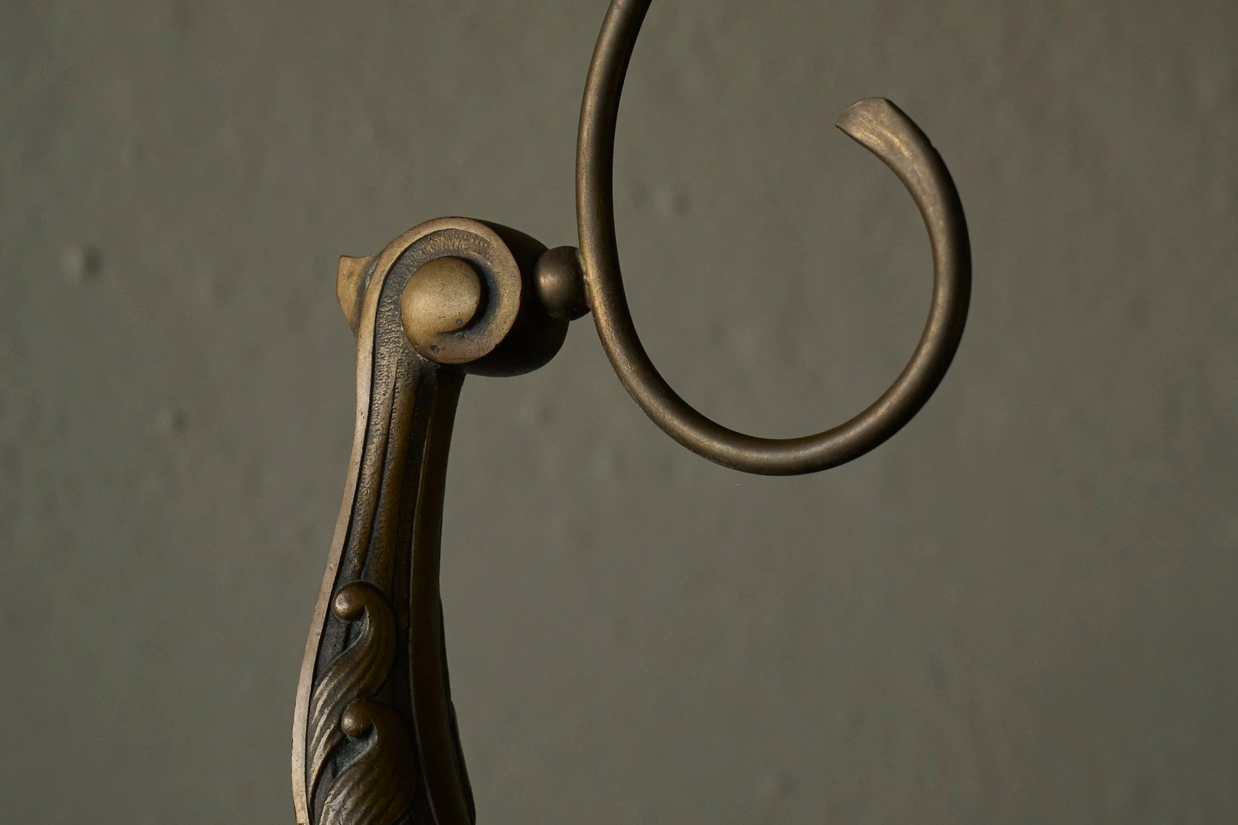 Sculptural Table Lamp in Brass and Opaline Glass Europe Early 20th Century — detail view