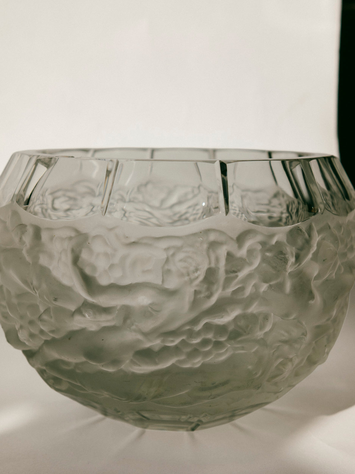“Bacchus” Crystal Globe Vase with Grapes & Nymphs in Relief | Attr. René Lalique — lifestyle setting