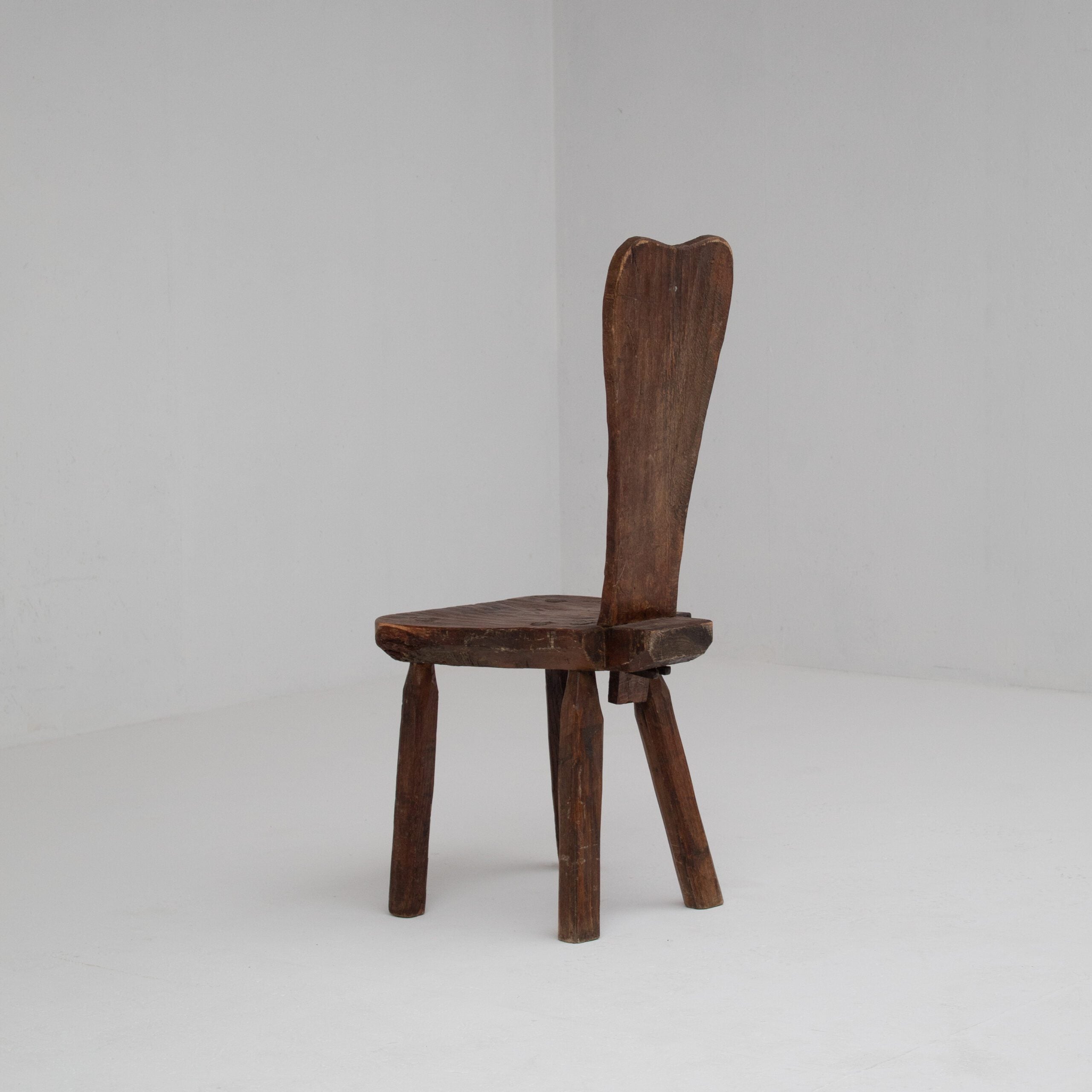 Brutalist Oak Stools with Backrests — close-up