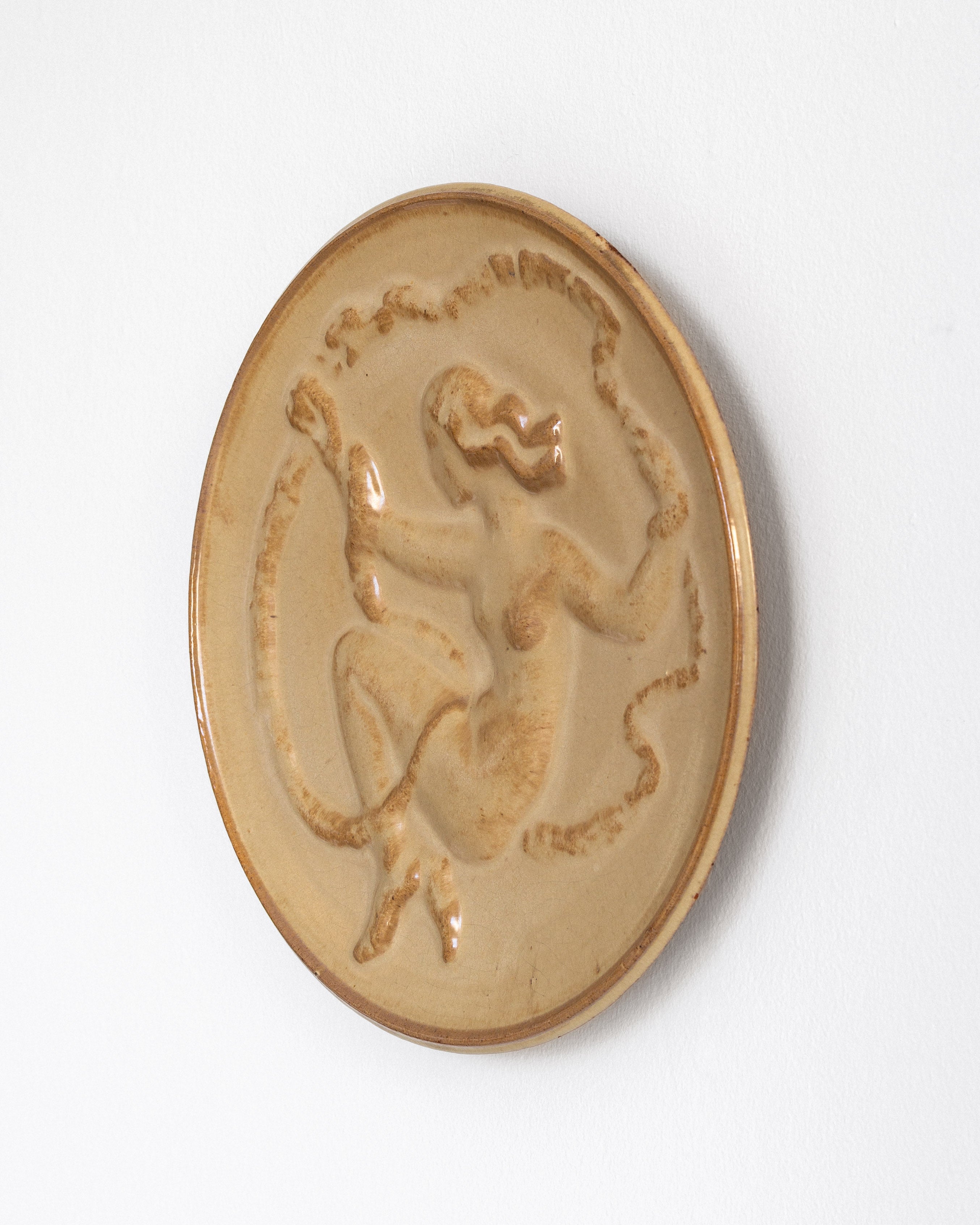 Large Art Deco Wall Plate by Wäinö Aaltonen, 1930s — side view highlighting textured ceramic surface