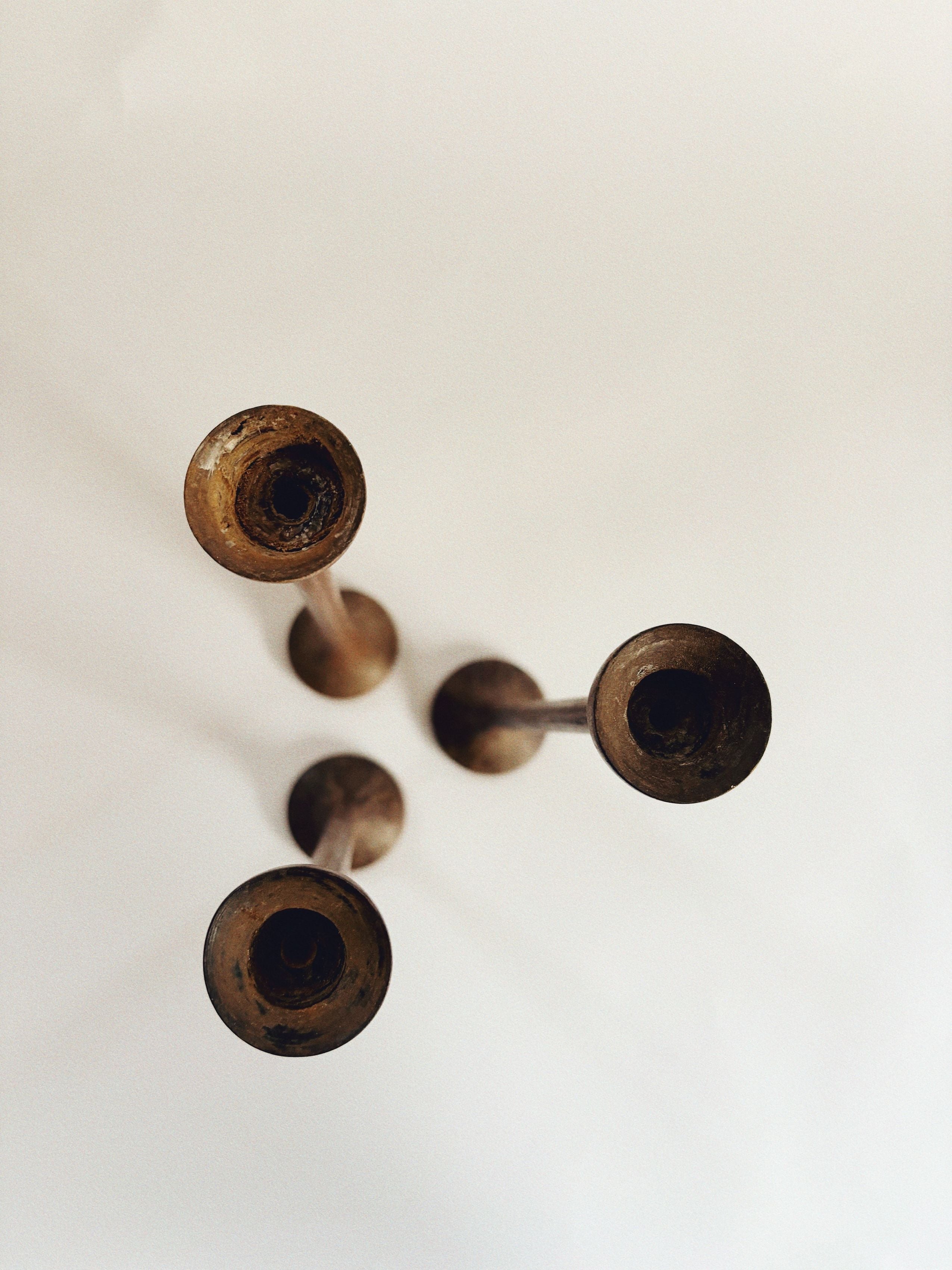 Wood Candle Holders - Mid Century — top view of brass candle holders
