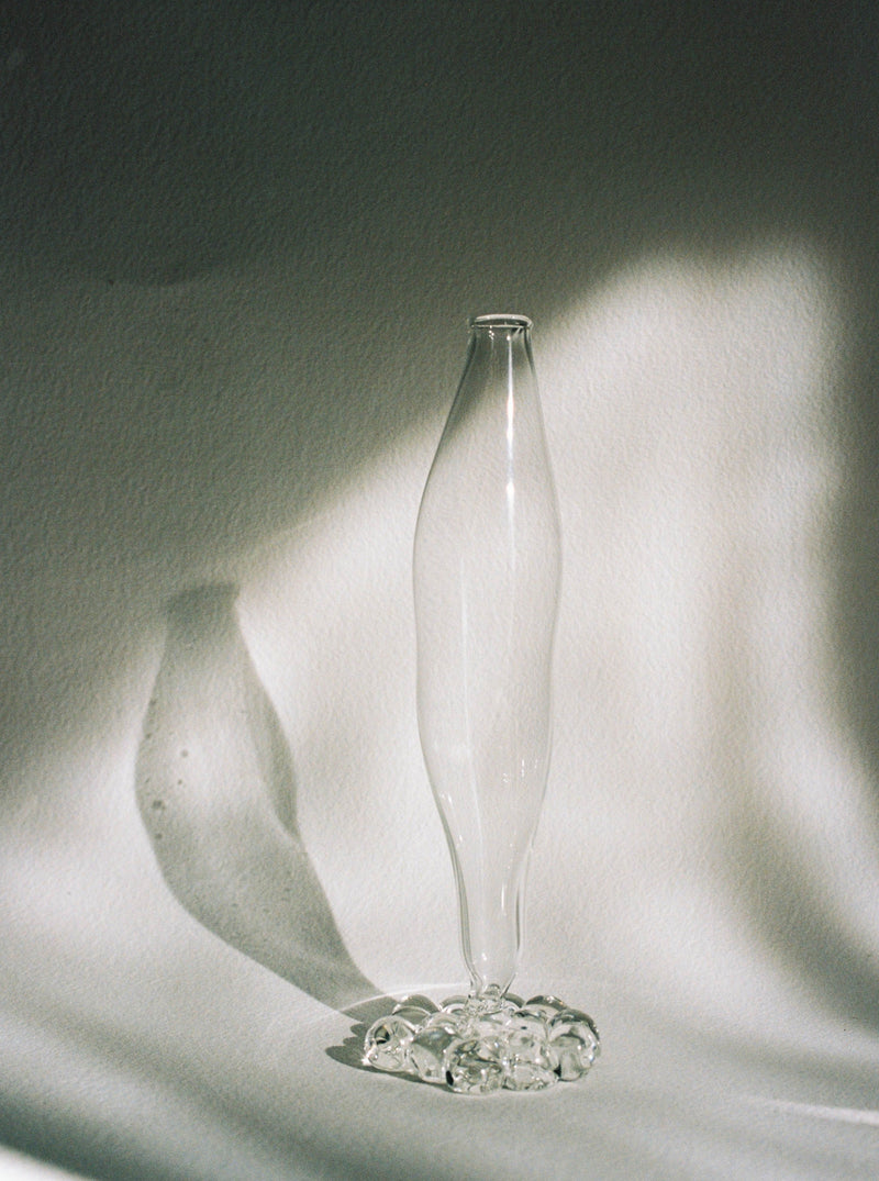 Mouthblown Vase — close-up of clear glass with textured base