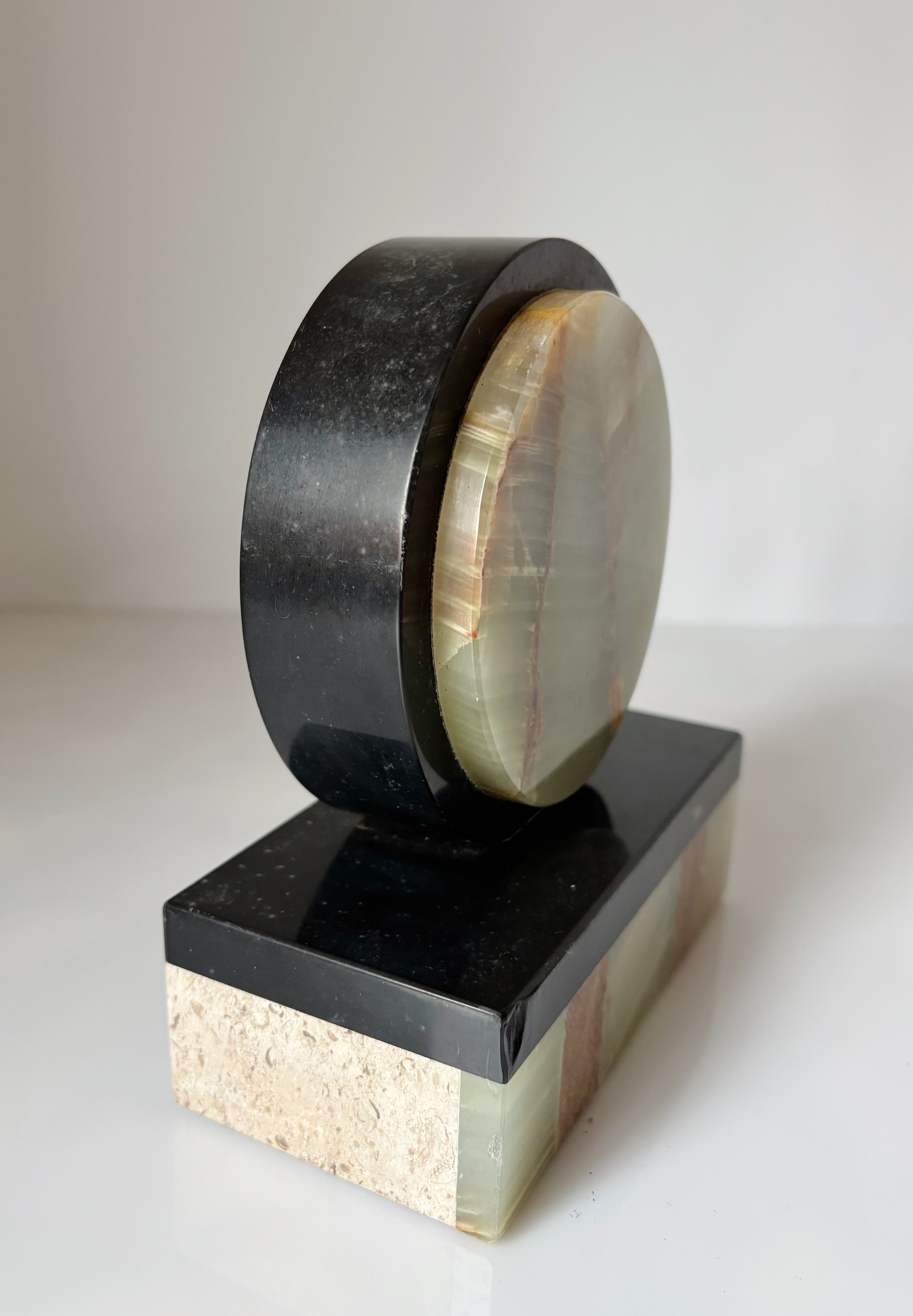 Art Deco Marble & Onyx Bookends, Germany — back view showing circular onyx detail
