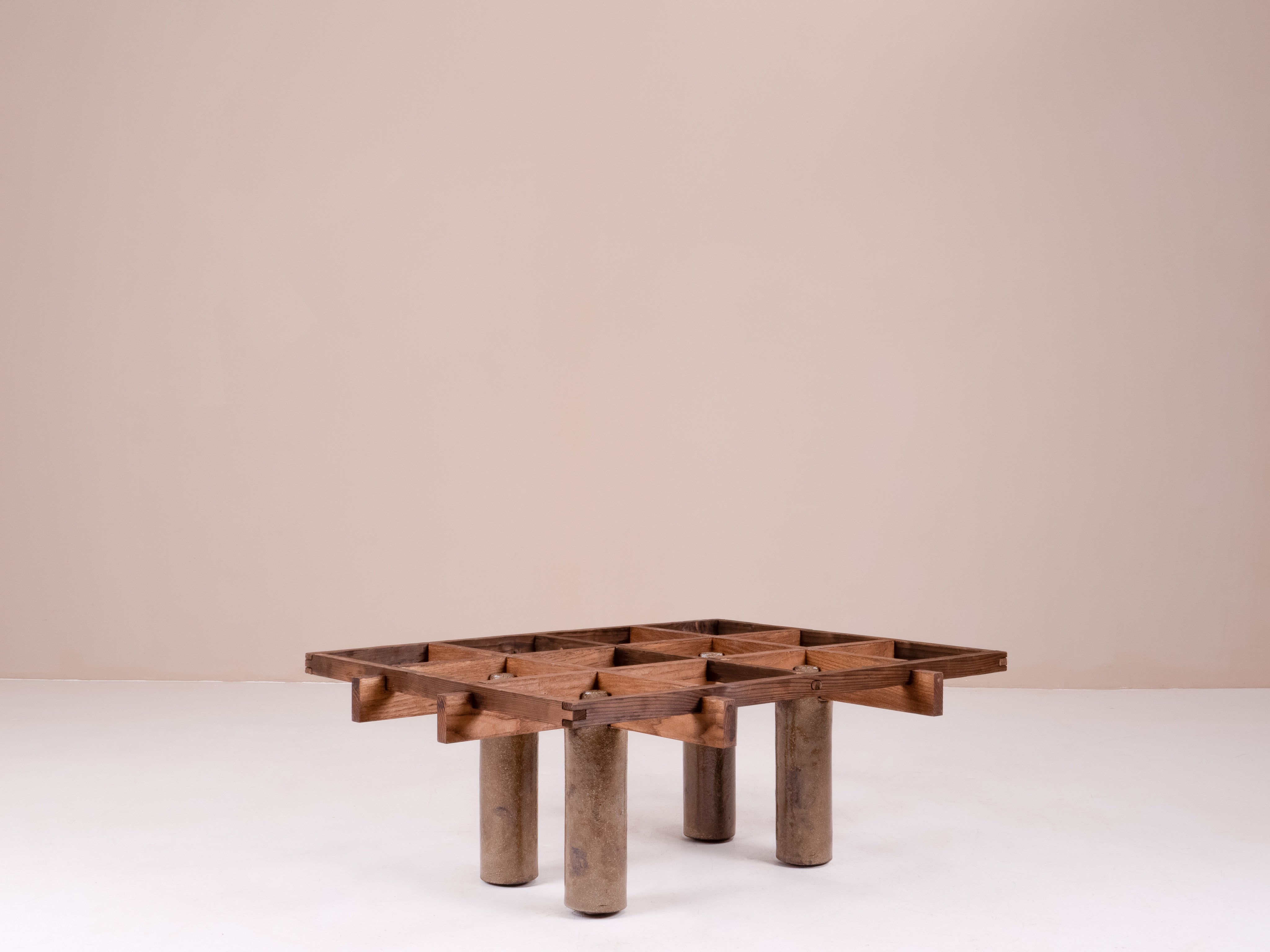 Wabi-Sabi Side Table in Wood & Clay - The Oblist Exclusive Finish - "La Taulo" Collection — side angle