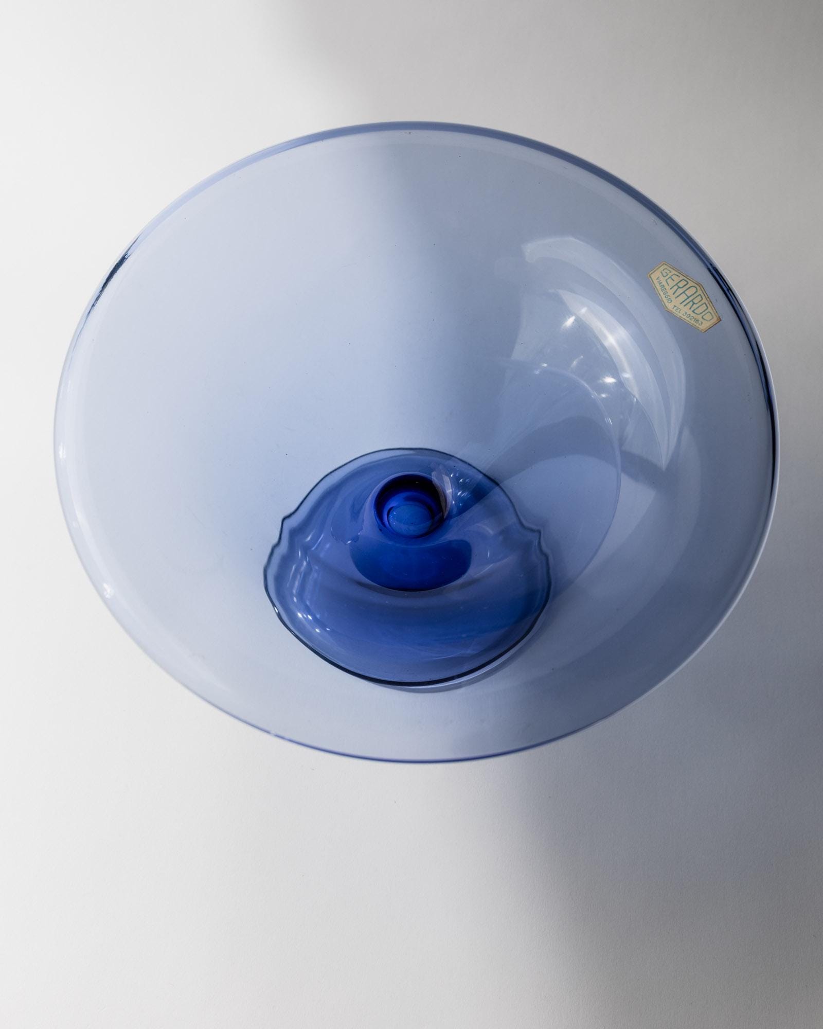 1980s Murano Glass Bowl — top view of translucent blue glass