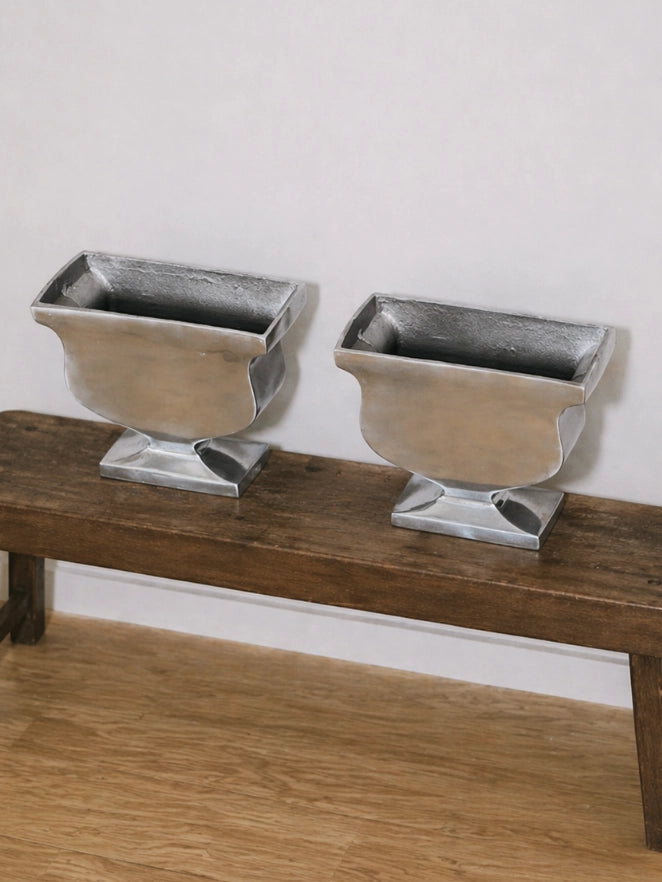 1990s Dutch Vintage Aluminum Cast Planter & Vase — side angle