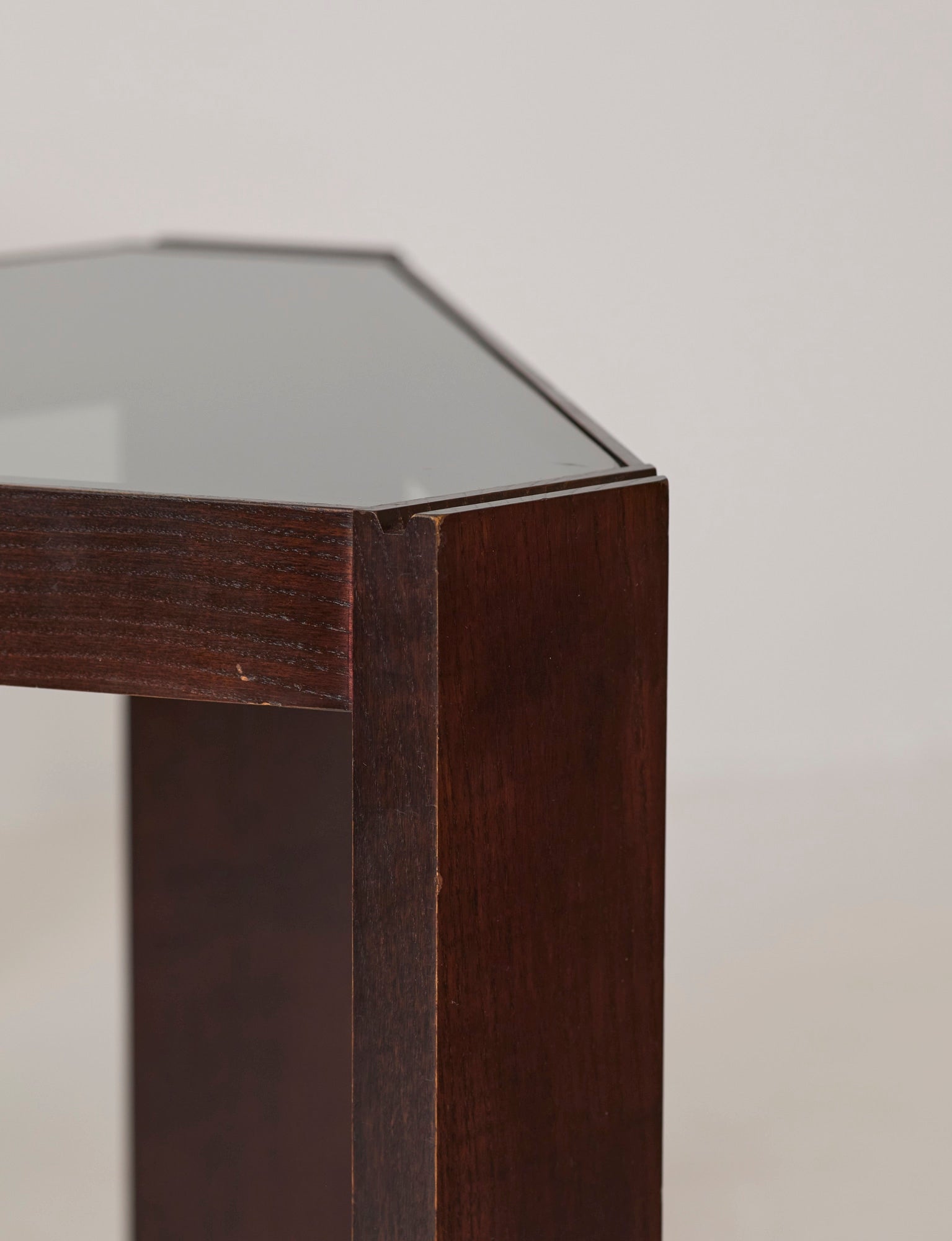 Stackable Triangular Wood and Glass Side Tables by Porada Arredi, c. 1970 — close-up