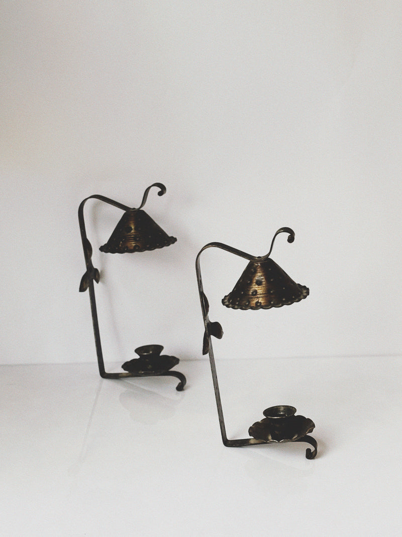 Metal Wall Lantern Candleholders, Mid Century Poland by Huerto | The Oblist — handcrafted metal design