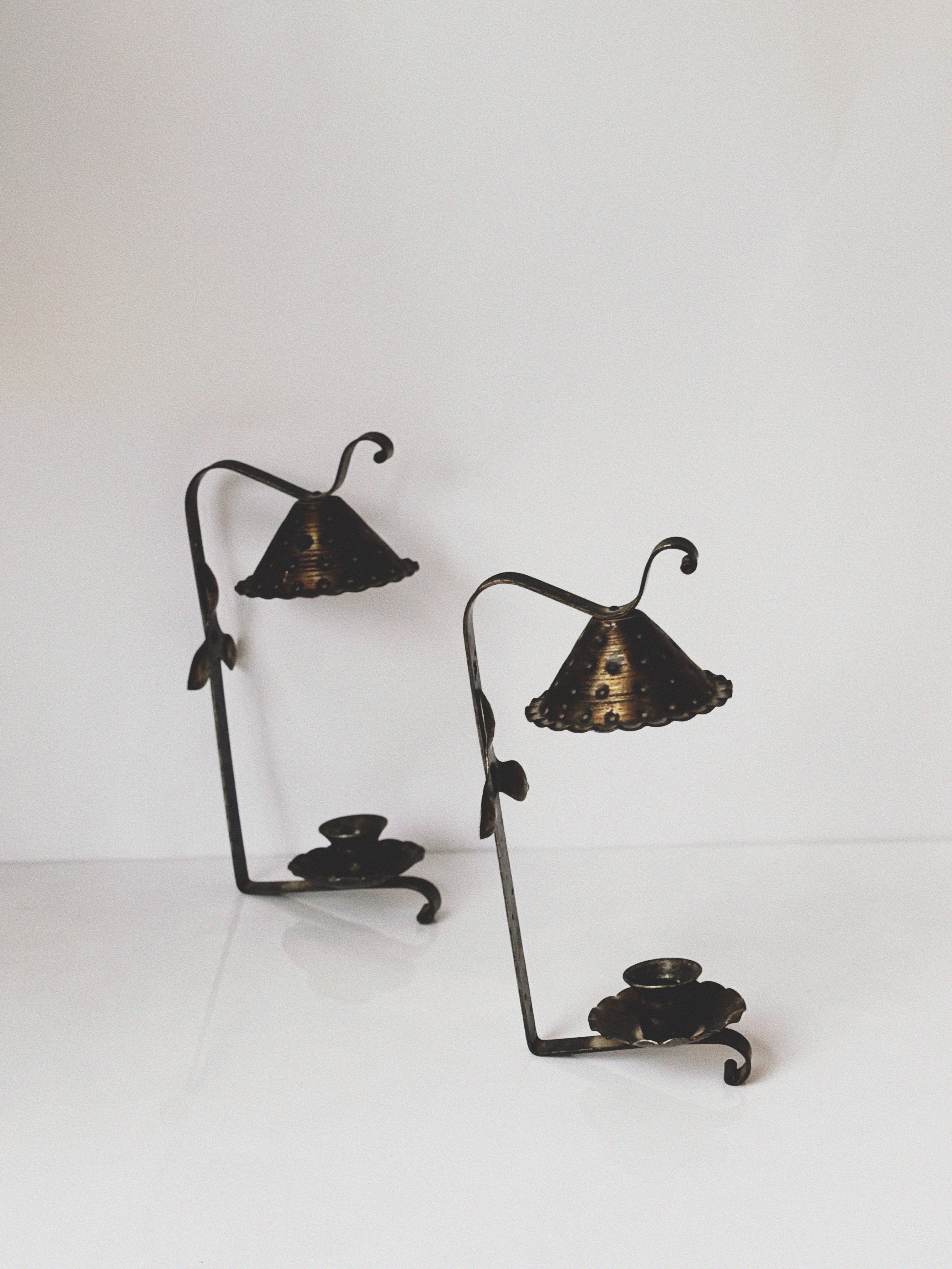 Metal Wall Lantern Candleholders, Mid Century Poland by Huerto | The Oblist — handcrafted metal design