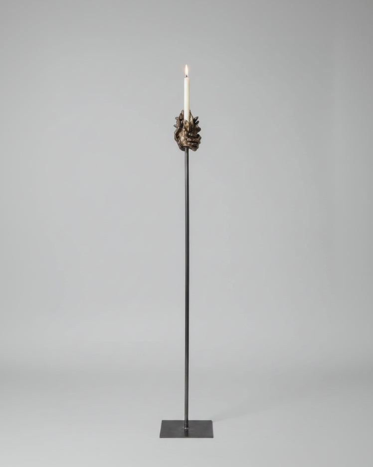 Three-hands standing candle holder in ceramic N°55 — side angle