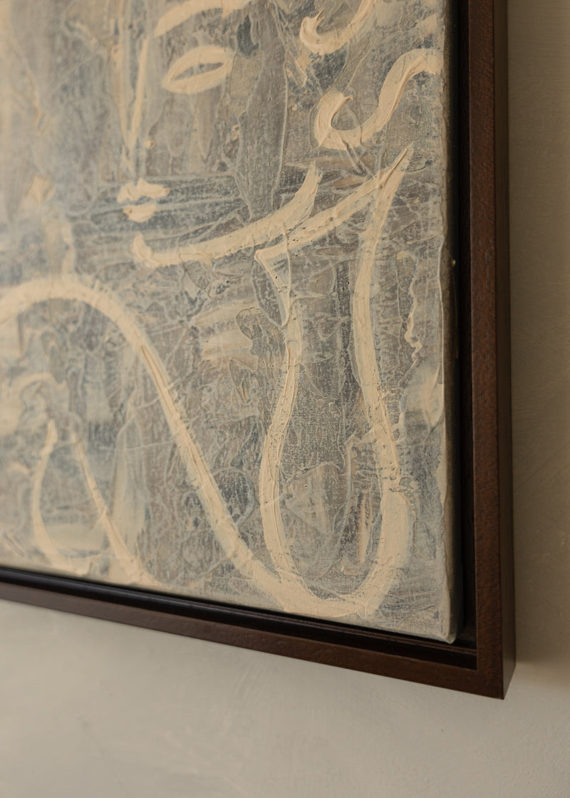 Abstract marbled painting detail in grey and cream tones by Claire de Wolf