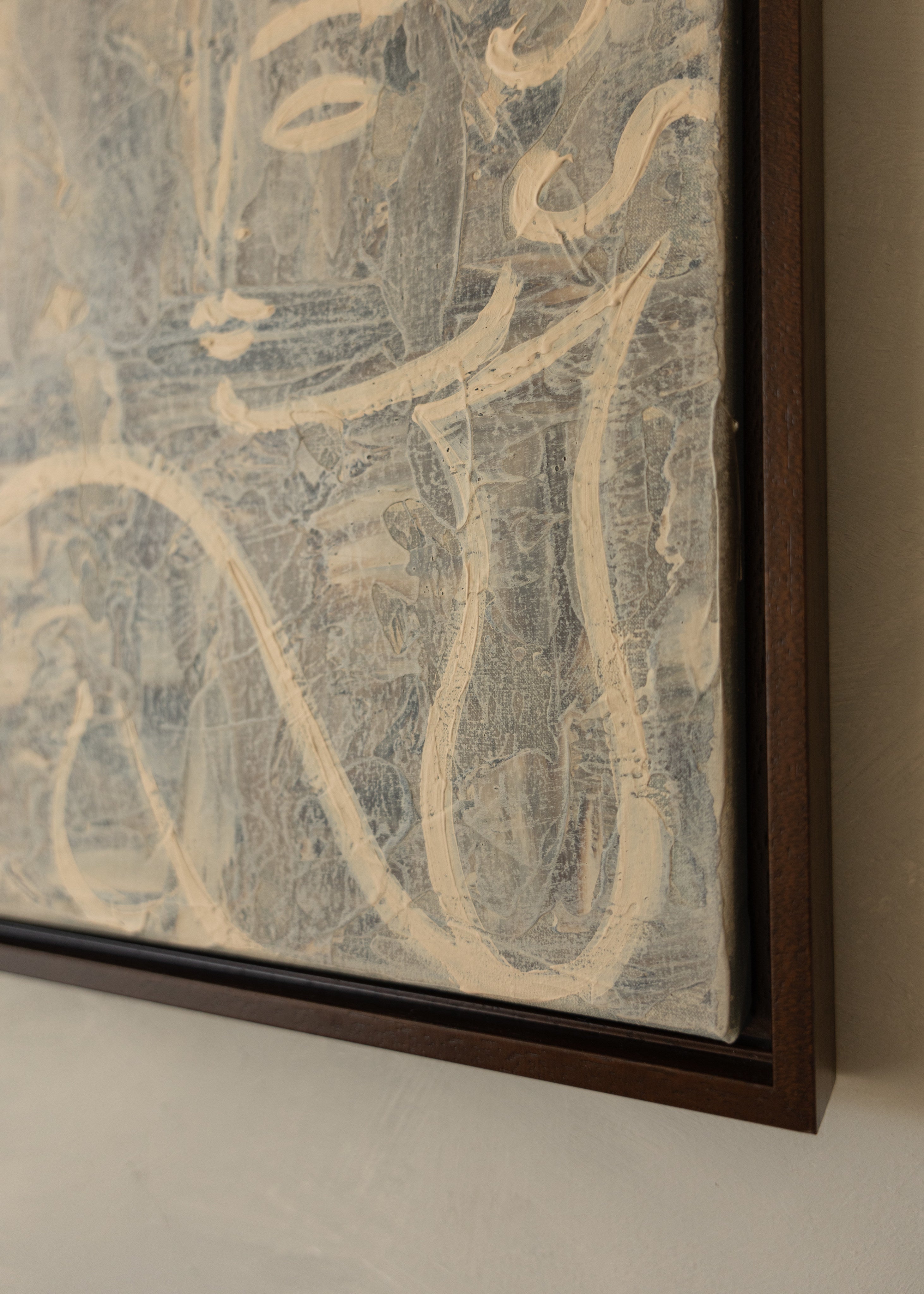Abstract marbled painting detail in grey and cream tones by Claire de Wolf
