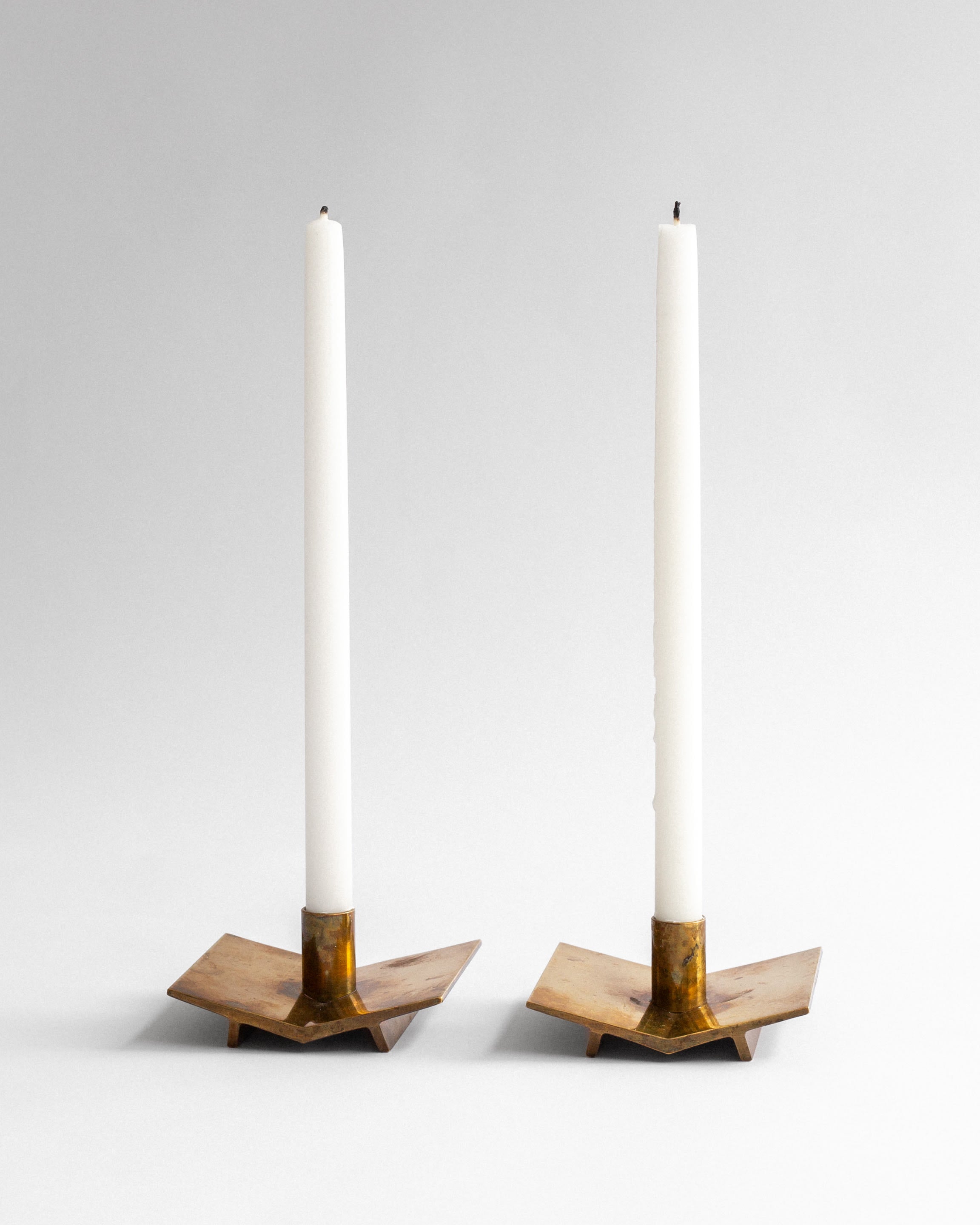 Mid-Century Brass Candlesticks by Pierre Forsell, Sweden, 1960s — detail view