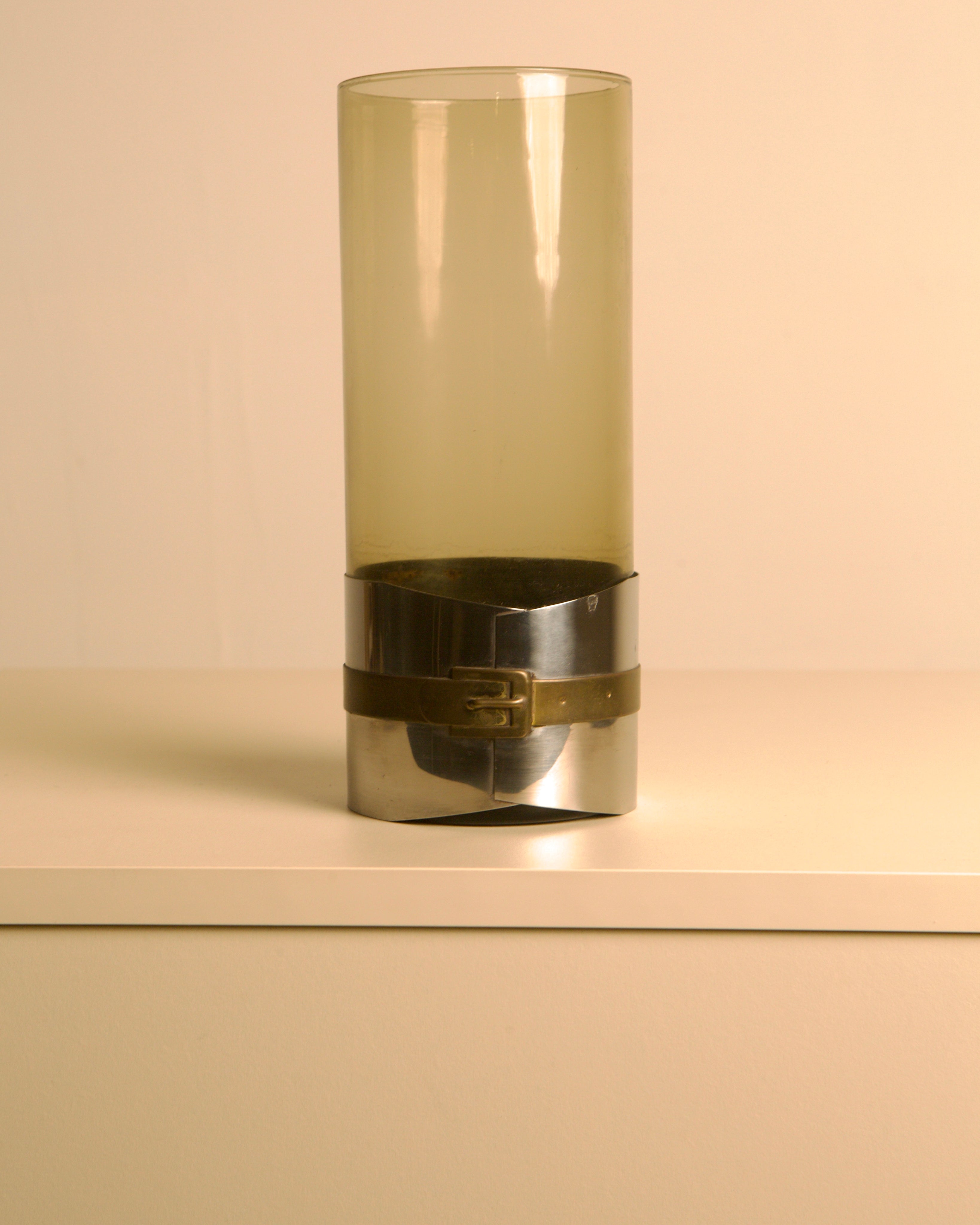 Italian Smoked Glass Vase, 1960s — side view on white surface
