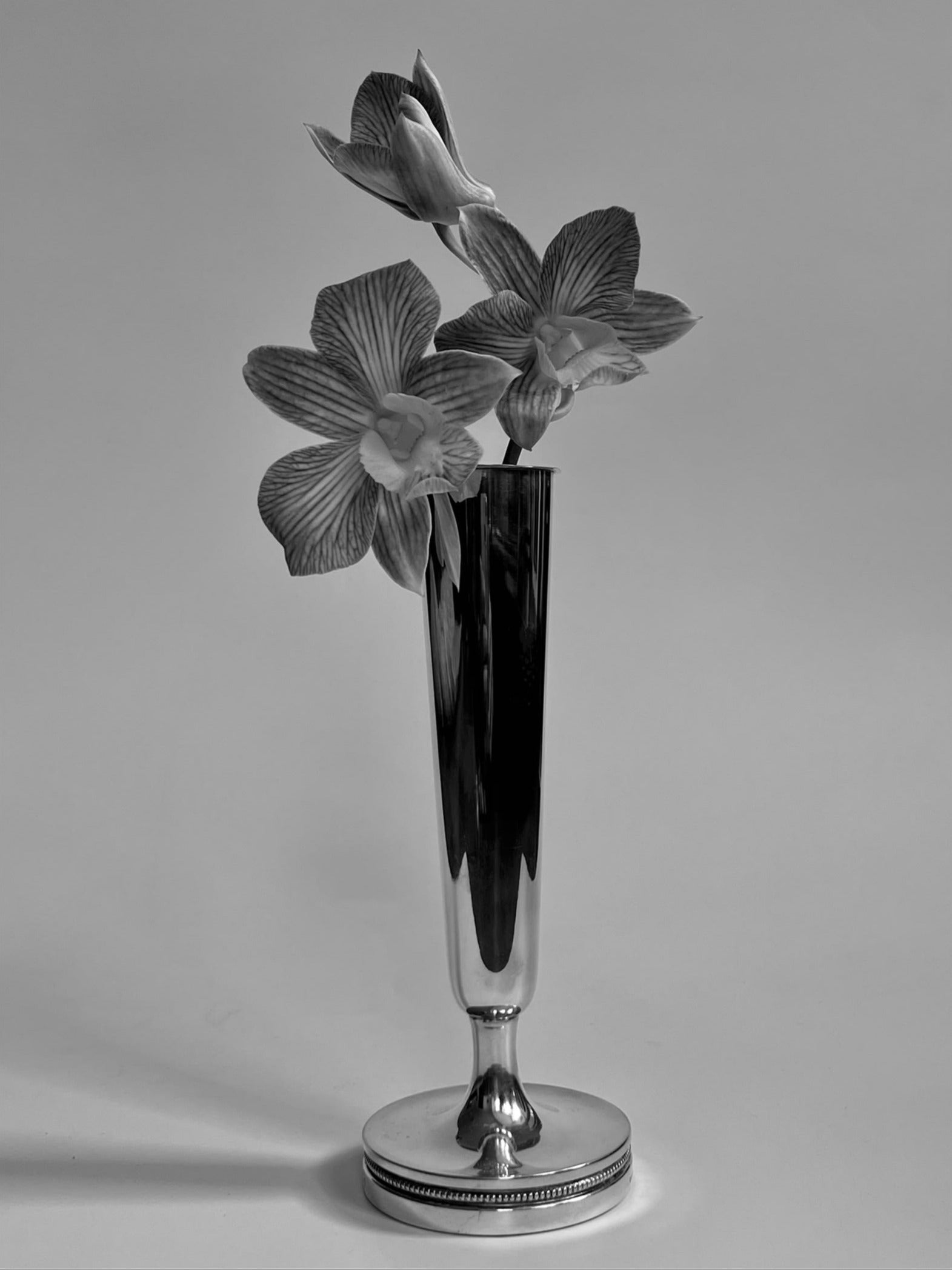 Silver Midcentury Vase with Beaded Detail