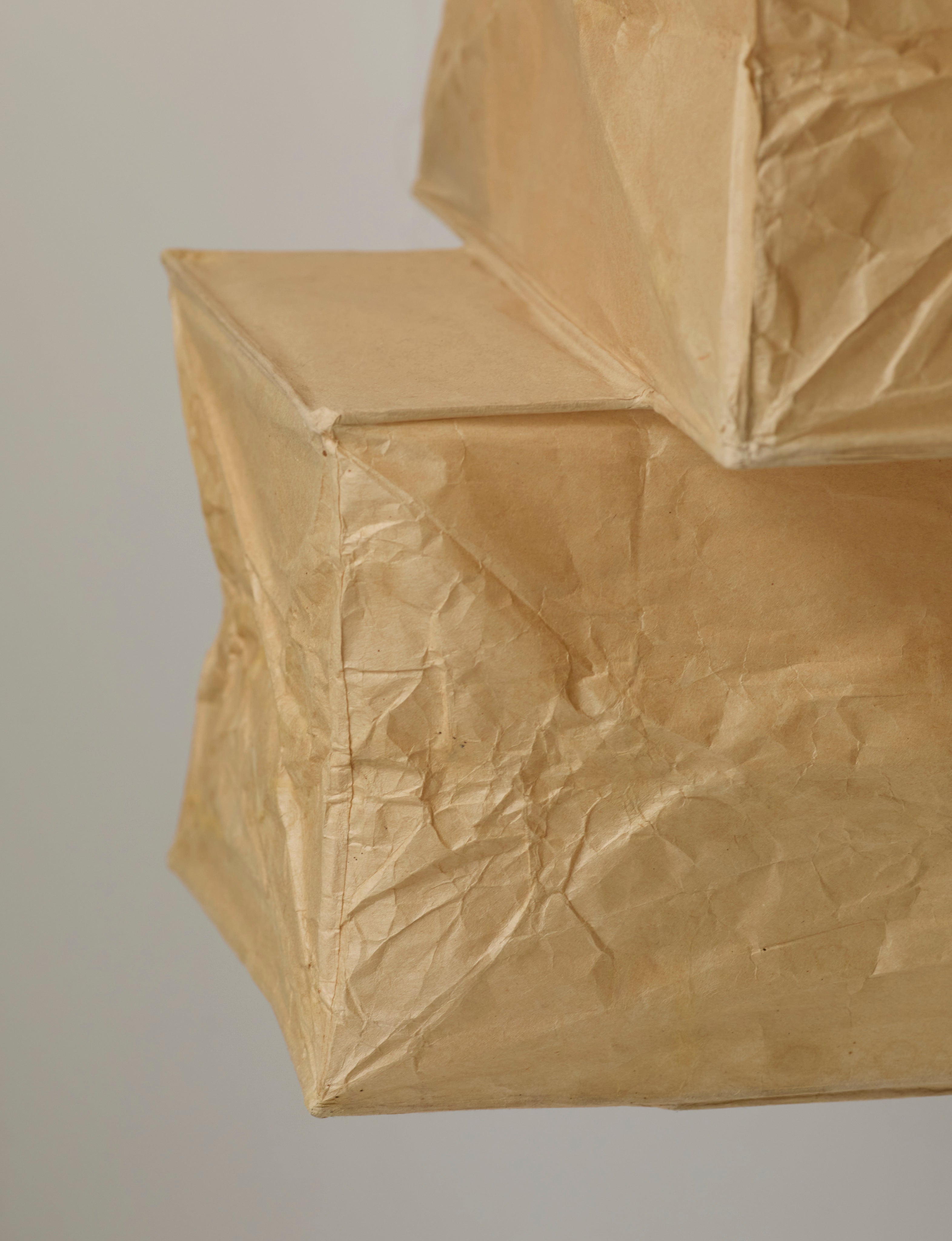 Rare Early Isamu Noguchi Akari 30P Pendant Light Sculpture Circa 1971 — close-up of textured paper shade