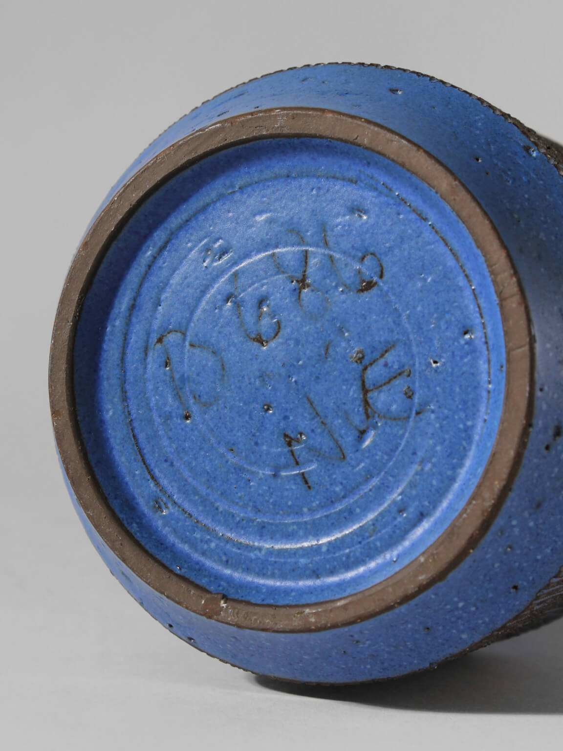 Ninnie Forsgren Blue Ceramics Vase, 1960s, Sweden — underside view showing blue glaze and markings