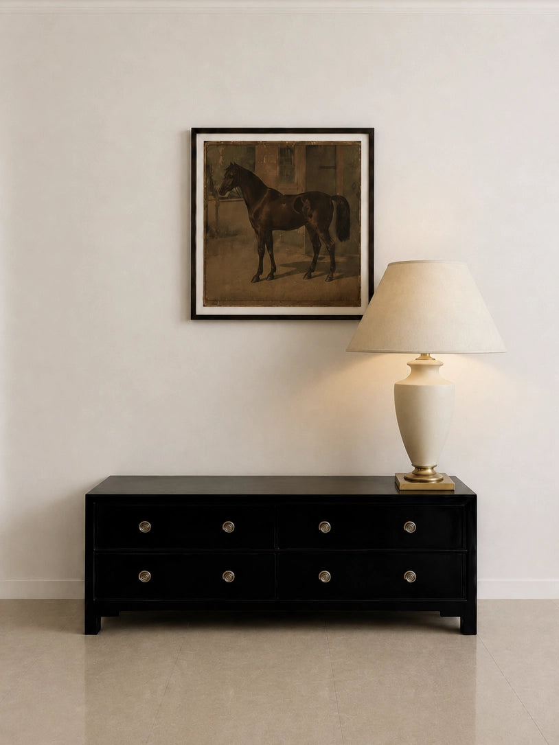 1950s Austrian Vintage Table Lamp in Ceramic and Fabric — lifestyle setting