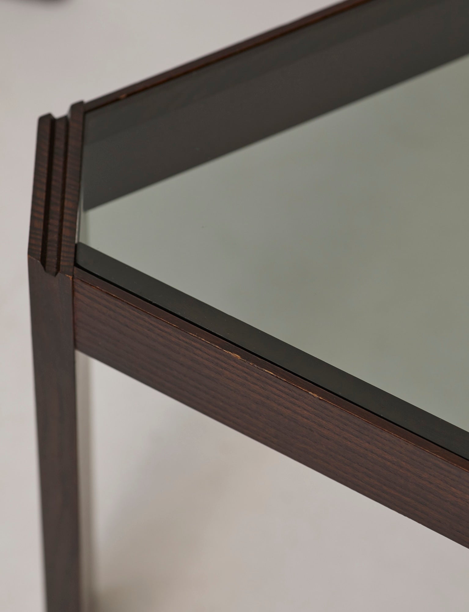 Stackable Triangular Wood and Glass Side Tables by Porada Arredi, c. 1970 — in context