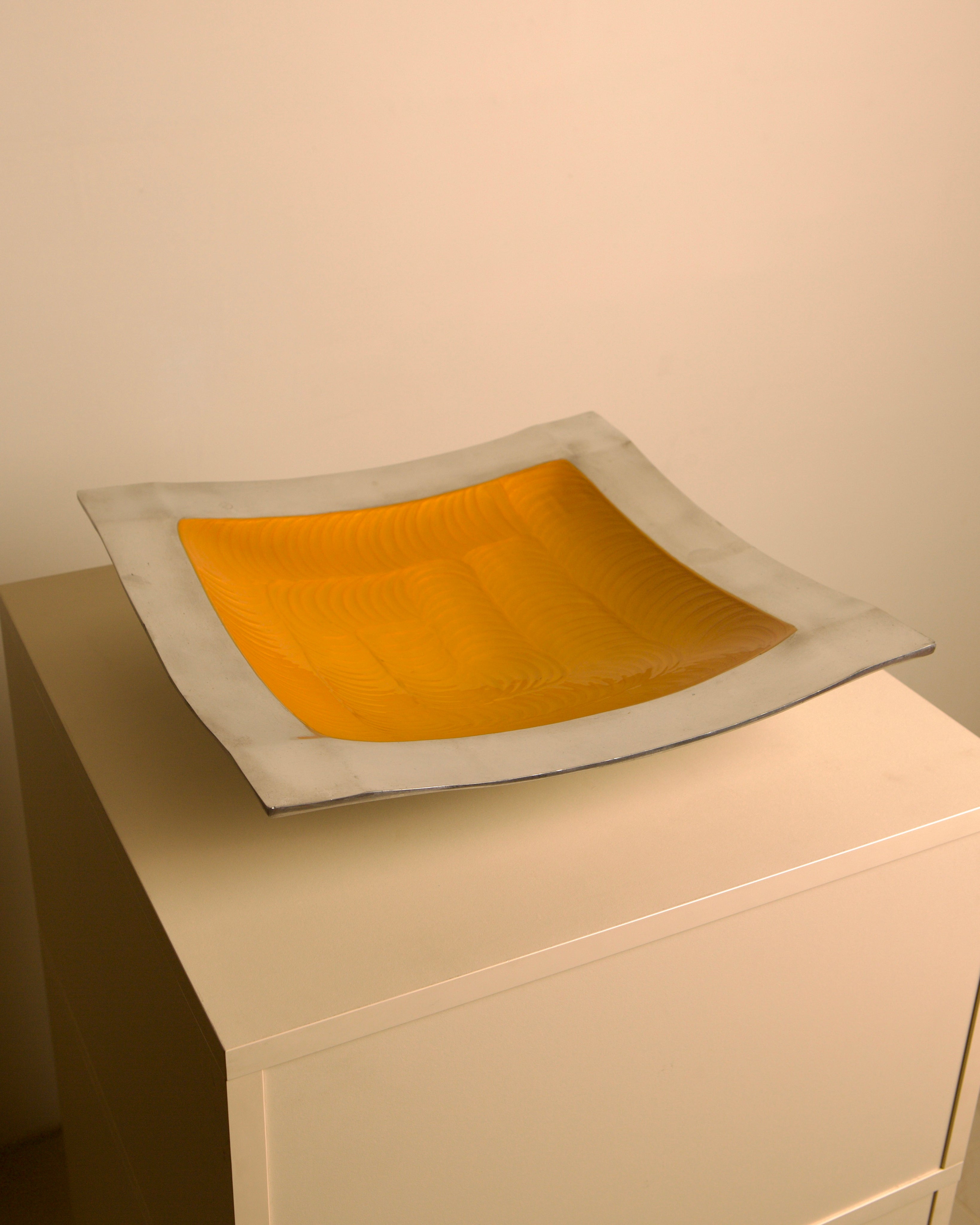 "Galassia" aluminum dish, orange center, Brandani, Italy, 1980s by Treaptyque | The Oblist