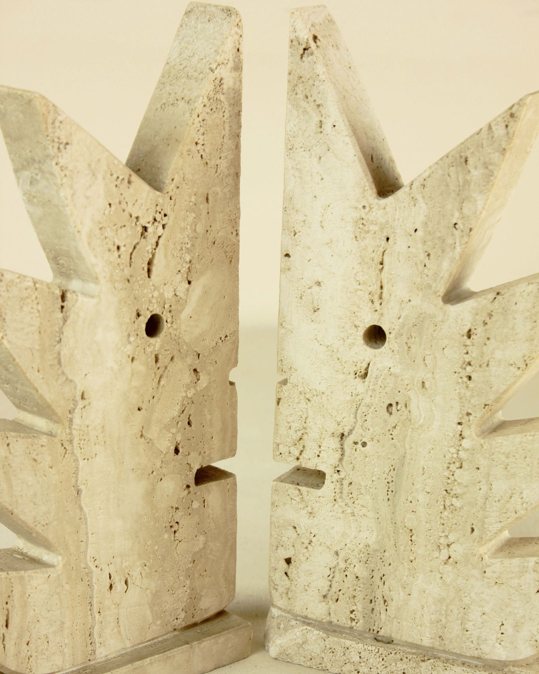 Pair of Travertine Bookends by Fratelli Mannelli — close-up of textured travertine surface