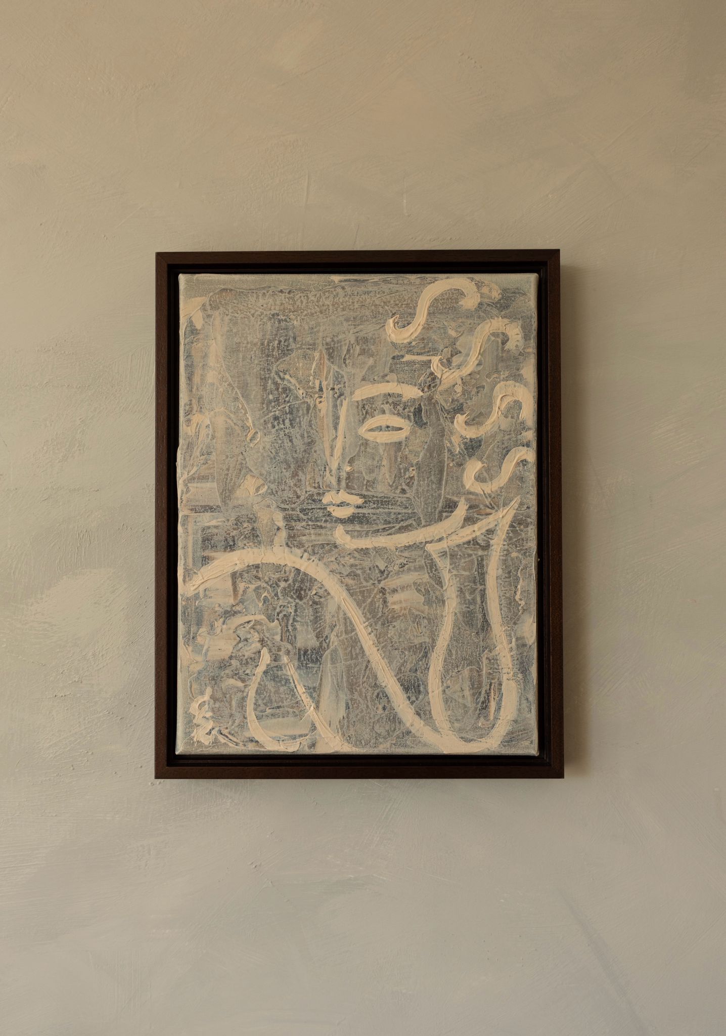 Abstract expressionist painting with flowing curves and muted tones by Claire de Wolf