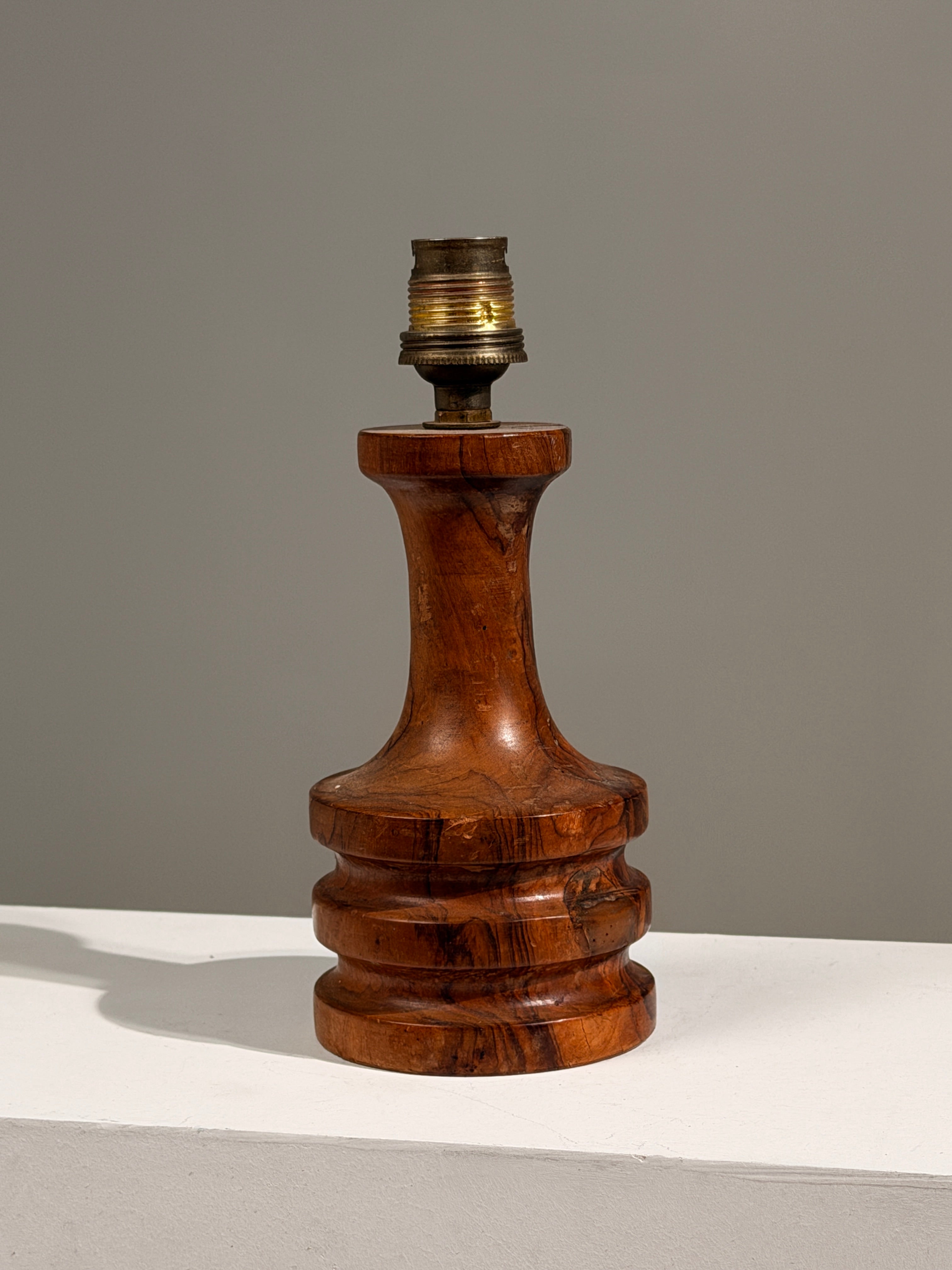 Art Deco carved wood table lamp, France, circa 1930 — side angle
