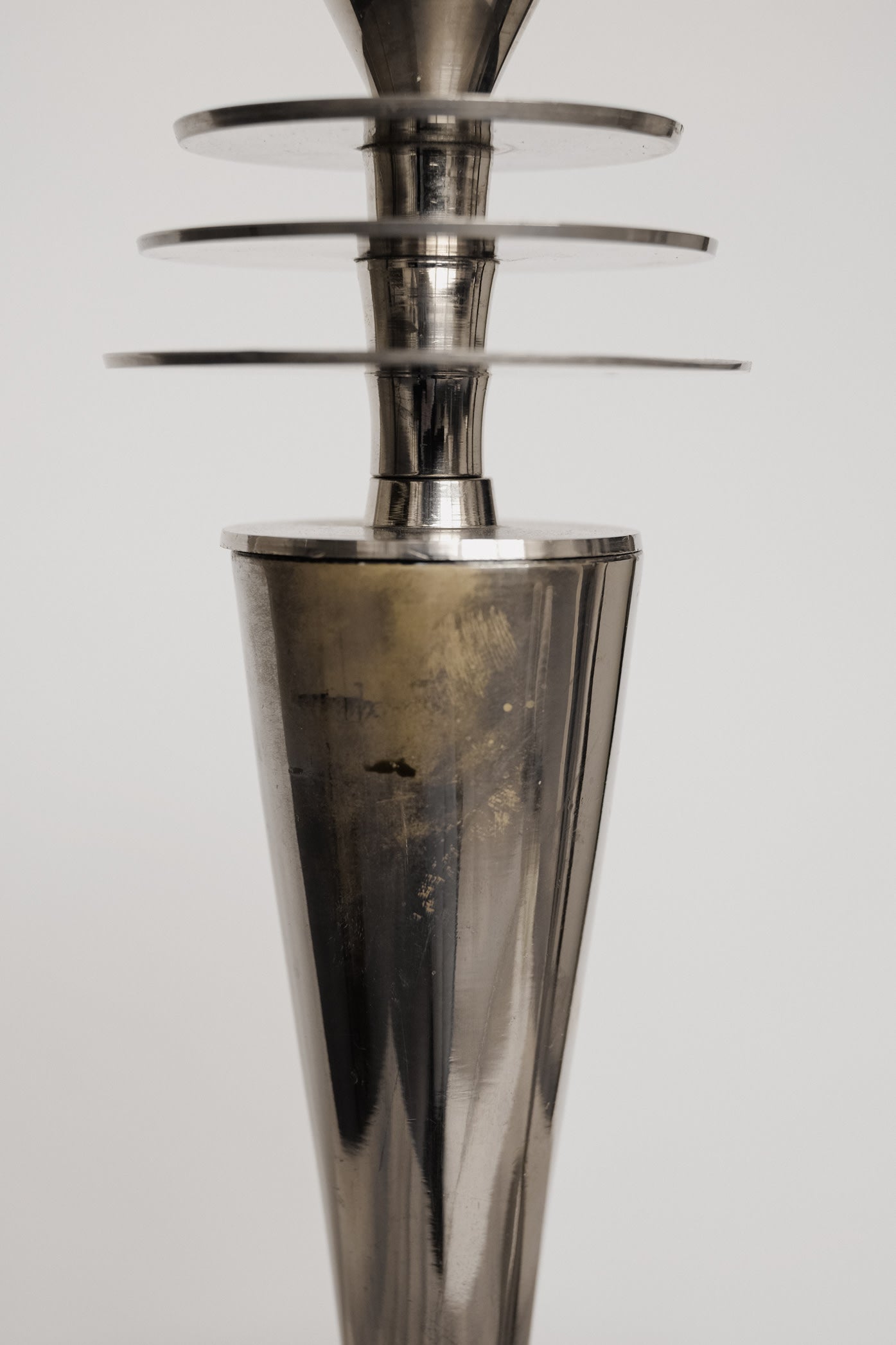 Vintage Art Deco Style Chrome Candlesticks — close-up