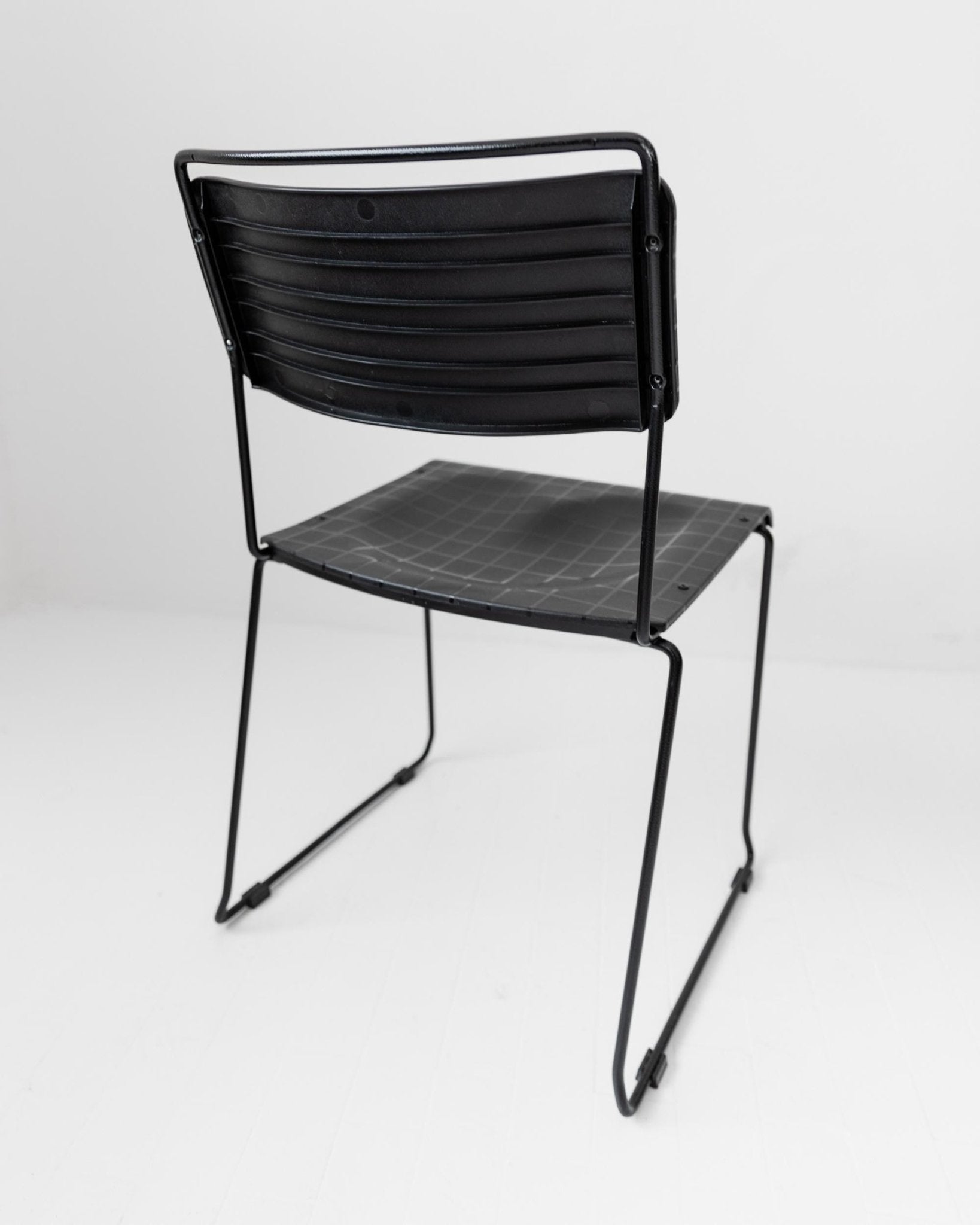 Vintage 1980s Dining Chairs, Set of 4, Postmodern Design, Black Metal and Plastic, Check Texture, Minimal Italian Design, Retro Interior — view 12