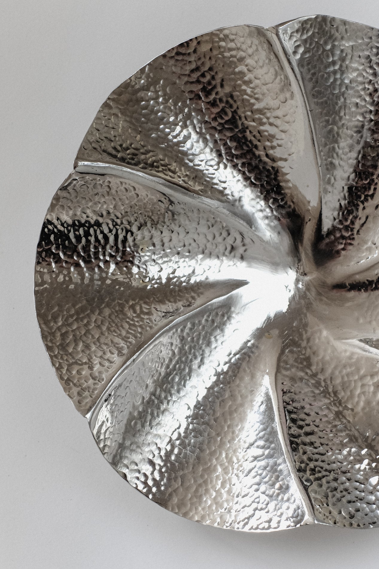 Decorative Footed Bowl — close-up of hammered silver texture