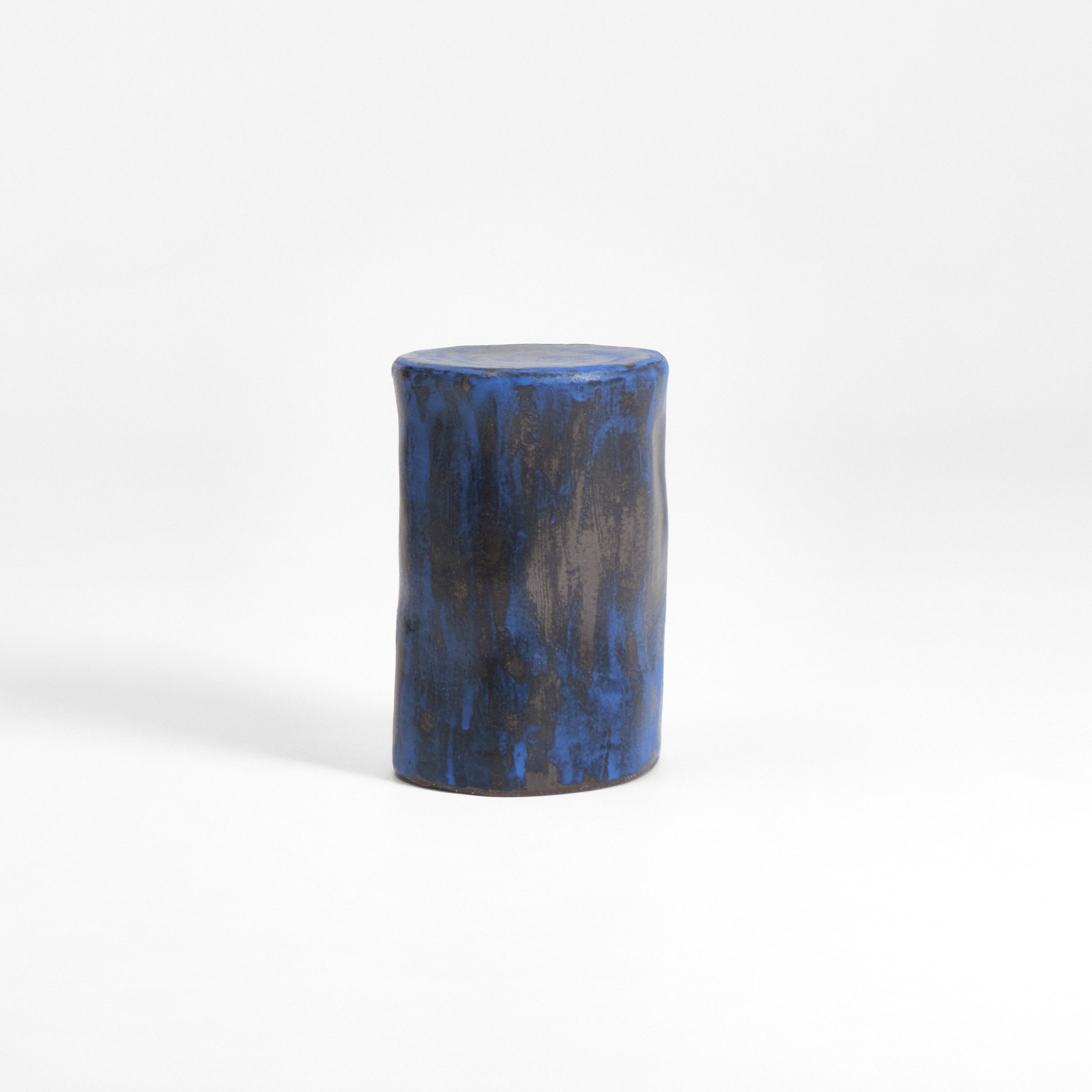Small Ceramic Side Table — front view with blue glaze finish