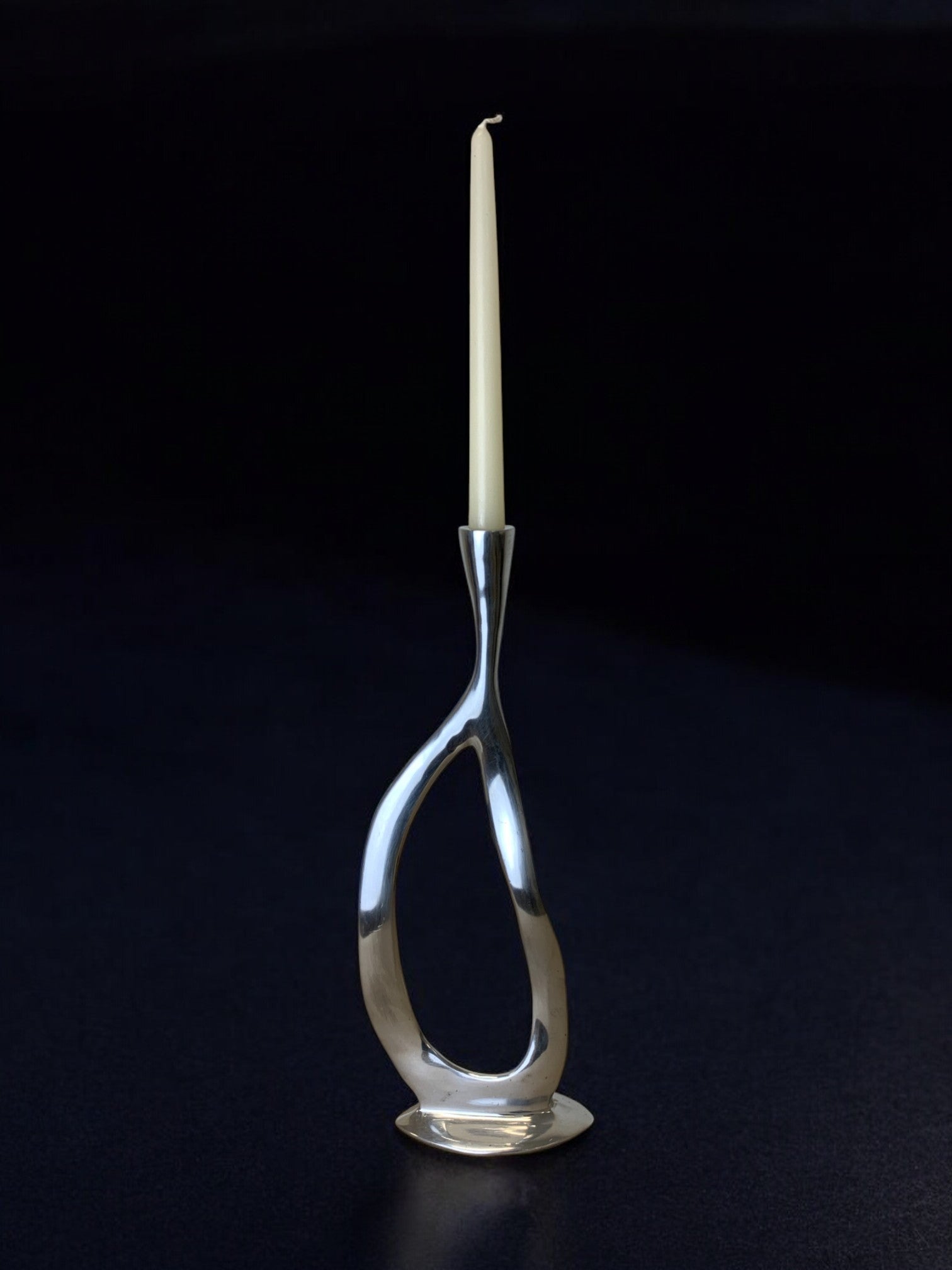 Biomorphic candleholder, solid aluminum, 1970's by Malamar Studio | The Oblist