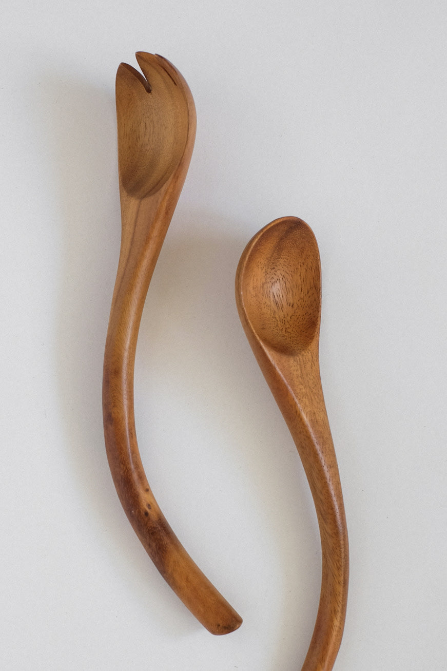 Handcrafted Wooden Salad Server Set — detail view
