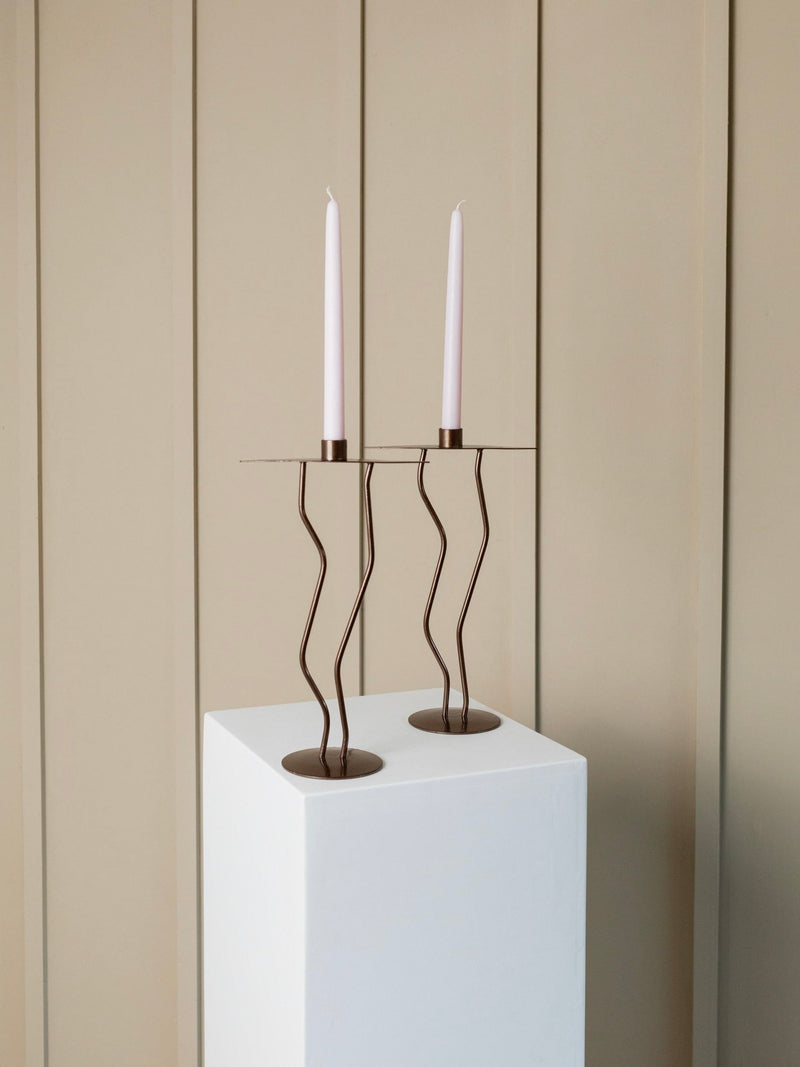Two Metal Candlesticks Memphis Style by Bottega Jacobs | The Oblist — bronze metal, modern design