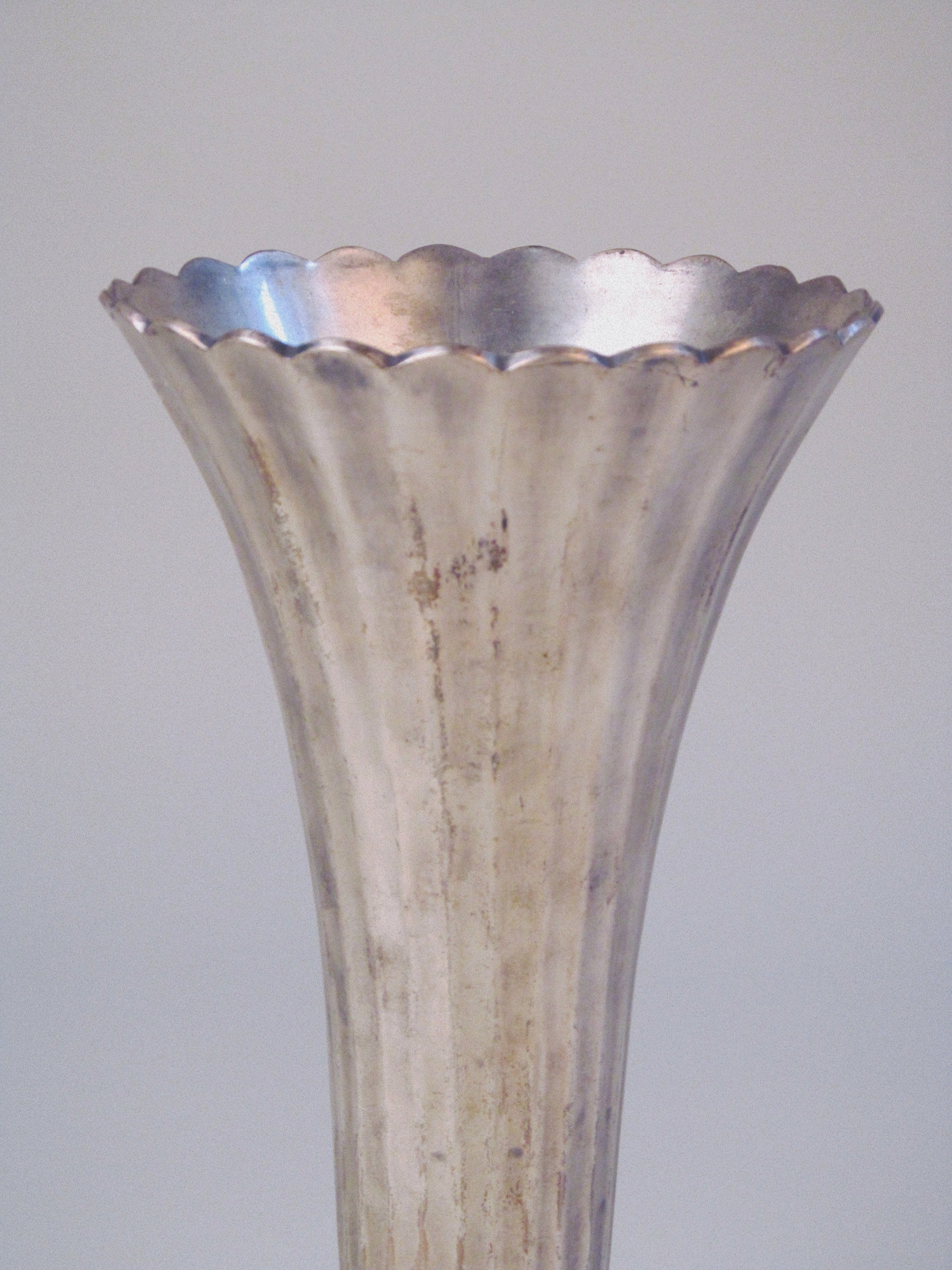 Scalloped Secessionist Vase c1920 — close-up of silver metal texture